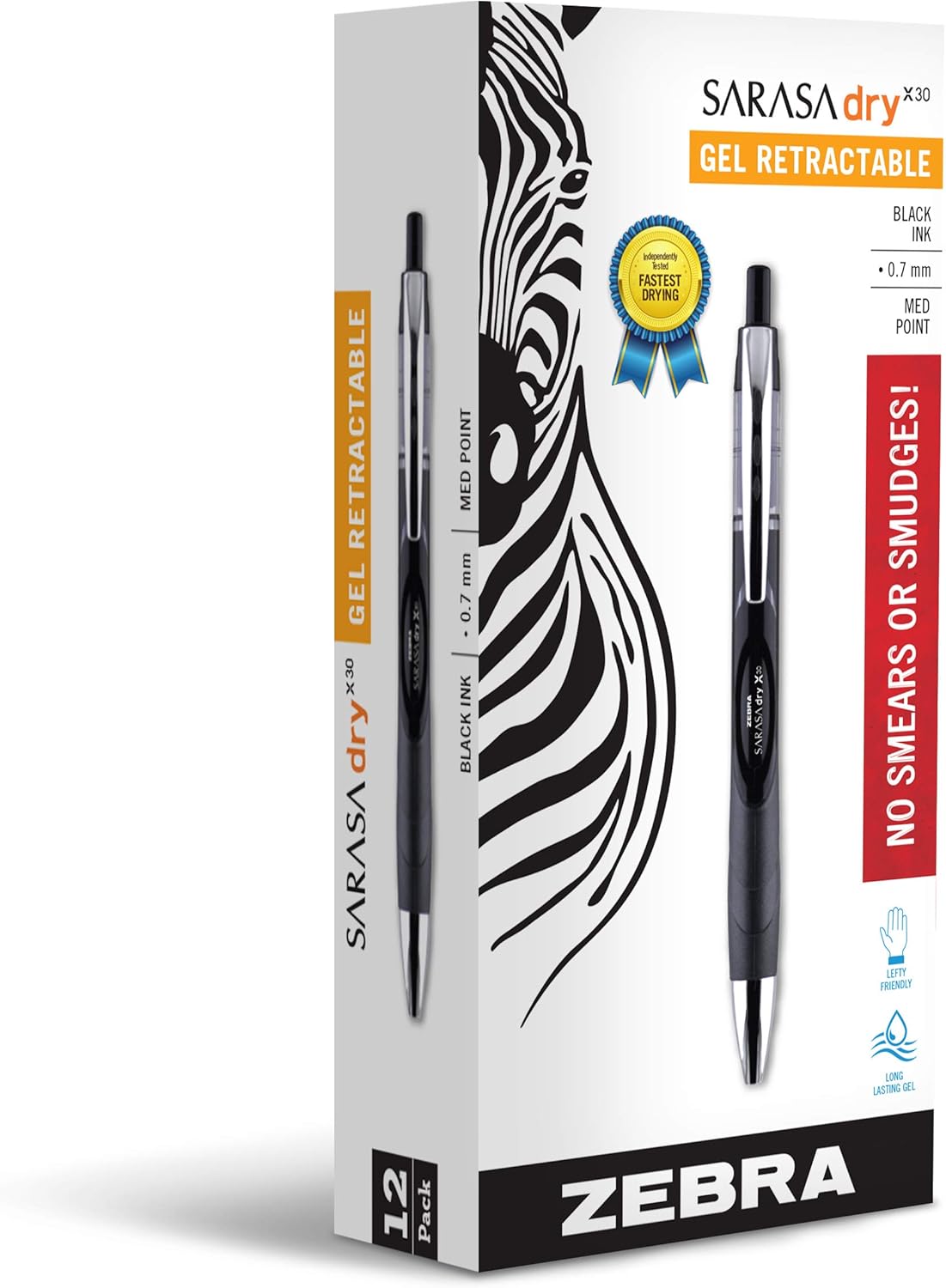 Zebra Pen Sarasa Dry X30 Retractable Gel Pen, Medium Point, 0.7mm, Blue Ink, 12-Pack