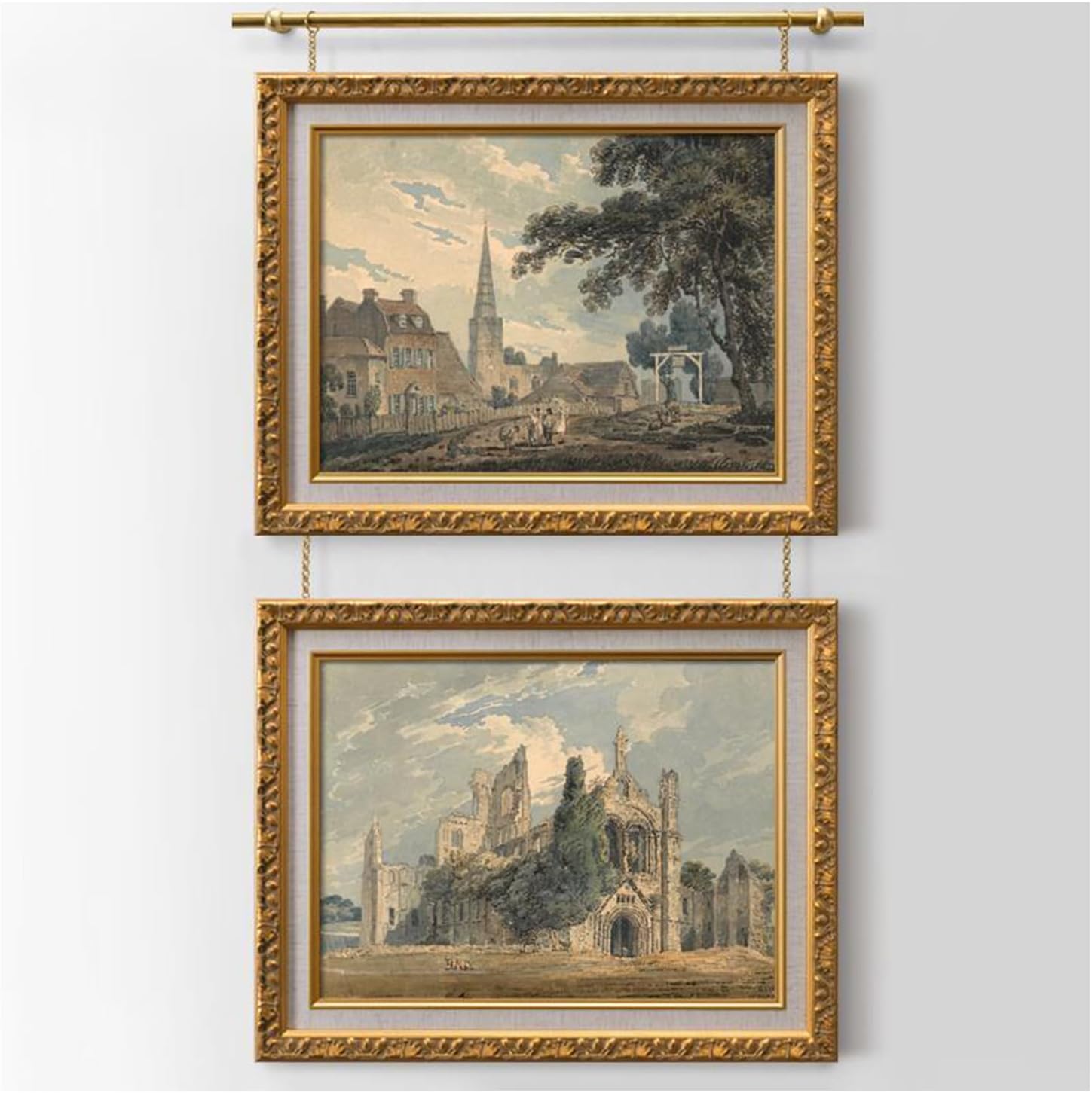 Antique Brass Picture Hanging System, Wall Mounted Picture Rail Hangers and Wire Kit, Decorative Suspension Cable Set for Art Gallery, Photos, Frames, and Kids Artwork 0.9m/35.4"