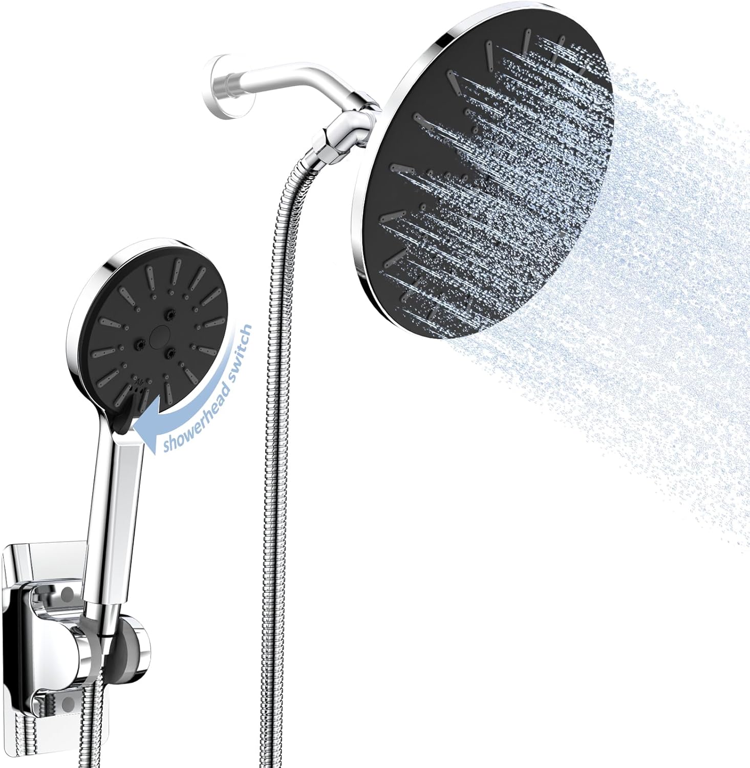 9 In Rain Shower Head with Handheld Wand, High Pressure Shower Heads With Handheld Spray Combo, 3+1 Easy Switch Modes Spray, 71 Inches Stainless Steel Hose, Matte Black