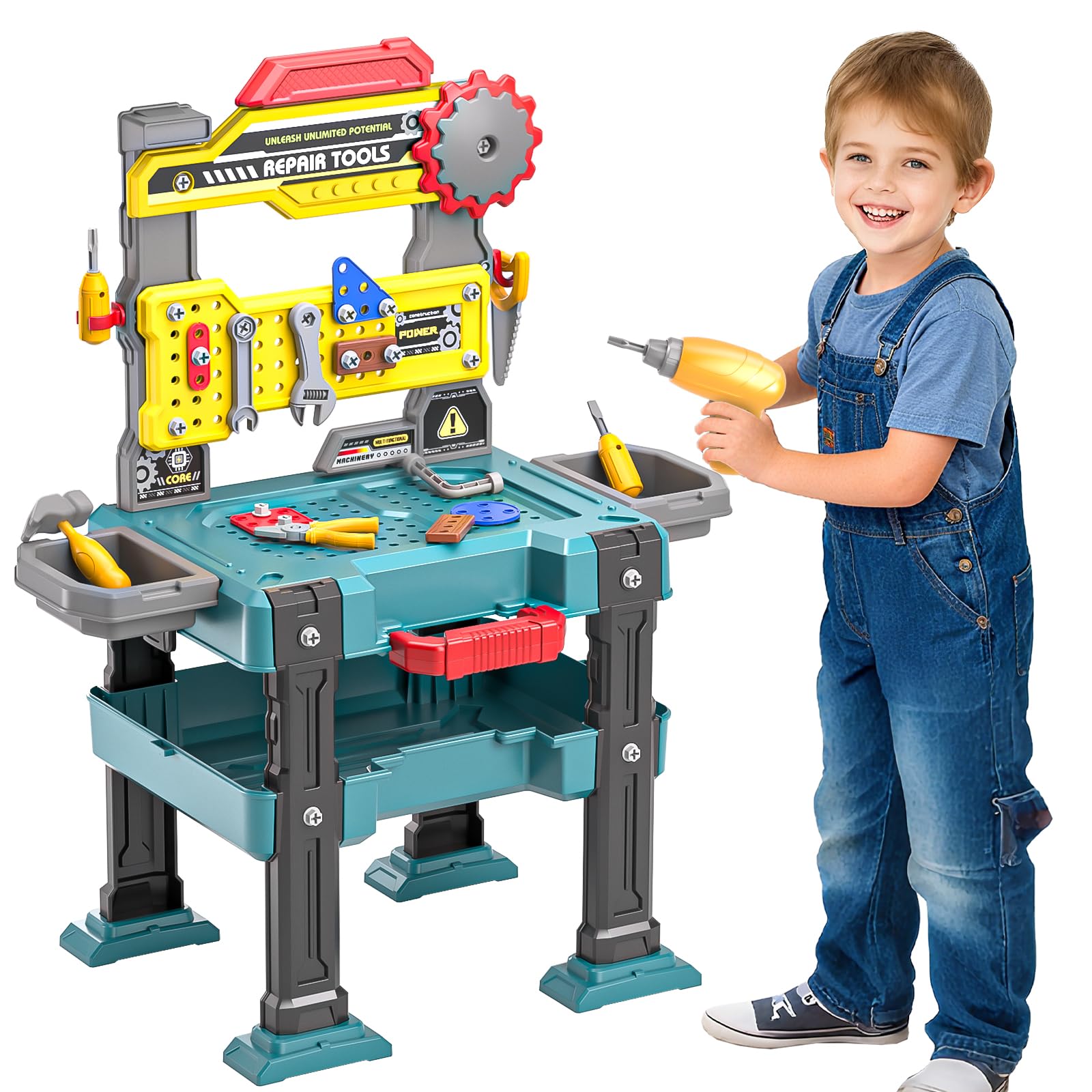 Kids Tool Bench Toy, Maintenance Worker Role-playing Toys for 3 4 5 6 Year Old Boys, STEM Learning Toys for Kids Ages 3 4 5, Toolbox Set With Toy Drill, Screwdriver