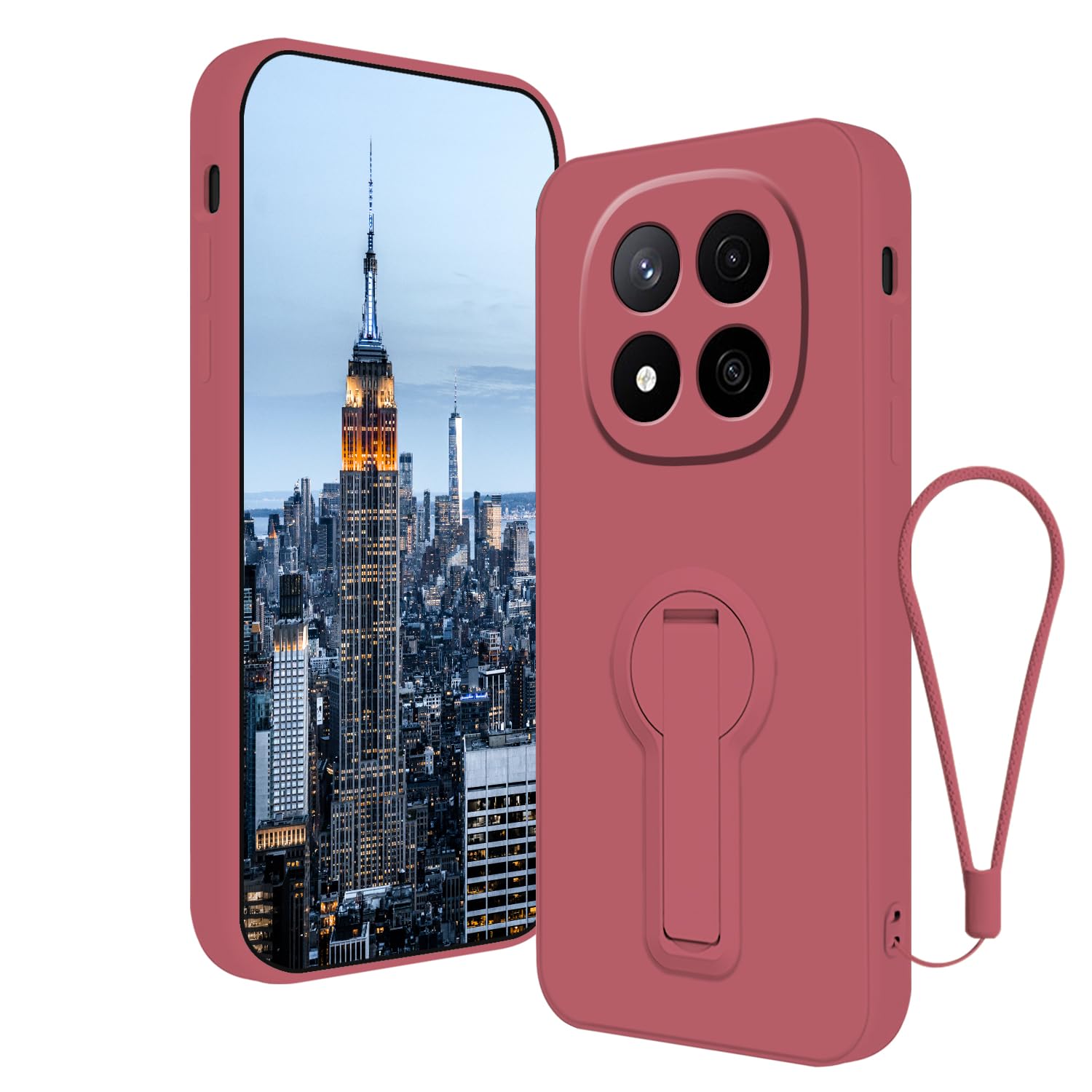 Compatible with Xiaomi Redmi Note 15 Pro 4G Case with Stand, Silicone Phone Case for Xiaomi Redmi Note 15 Pro 4G with Wrist Strap Lanyard (Camellia Red)