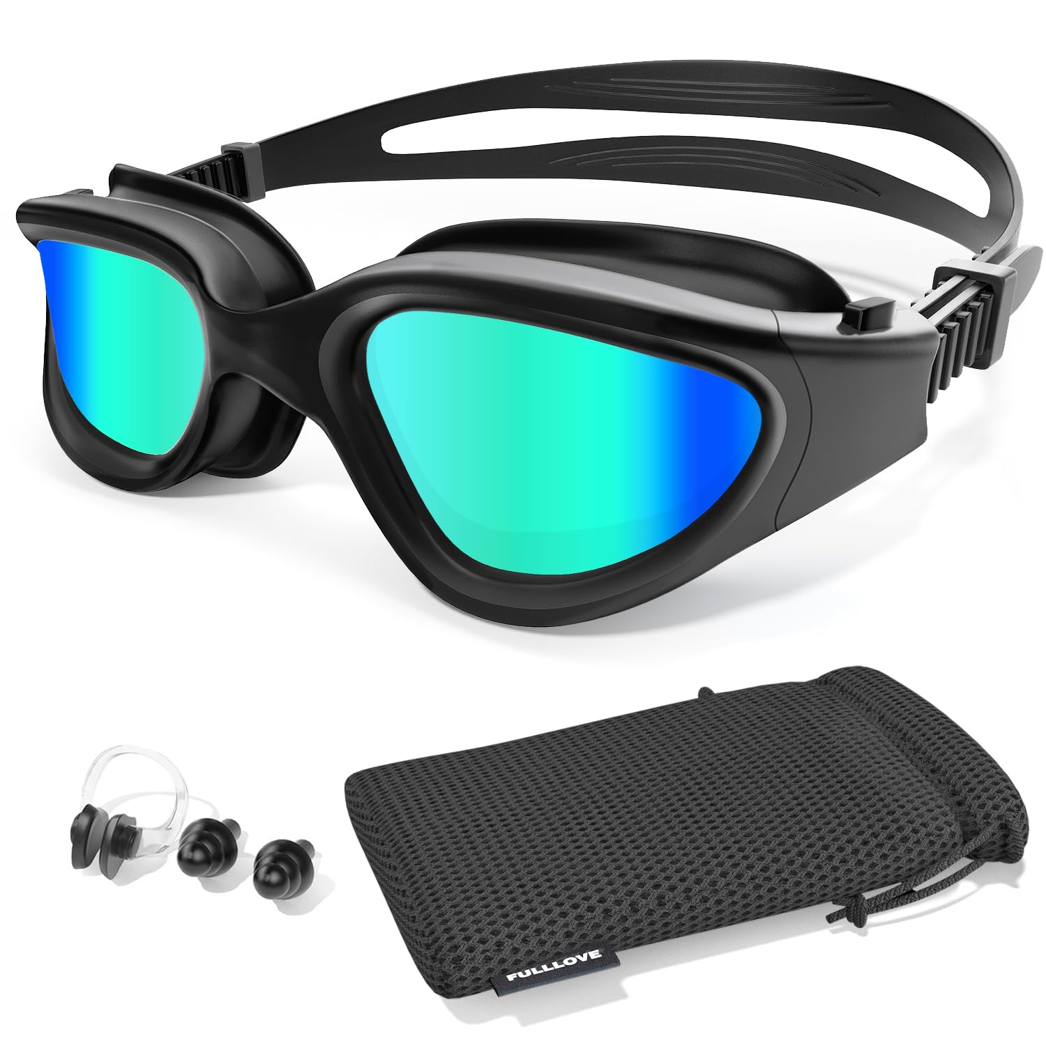 Fulllove Swimming Goggles, Tenfold Long-Lasting Anti Fog Swim Goggles Adult Men Women No Leakage With Nose Clip Earplugs — image 1