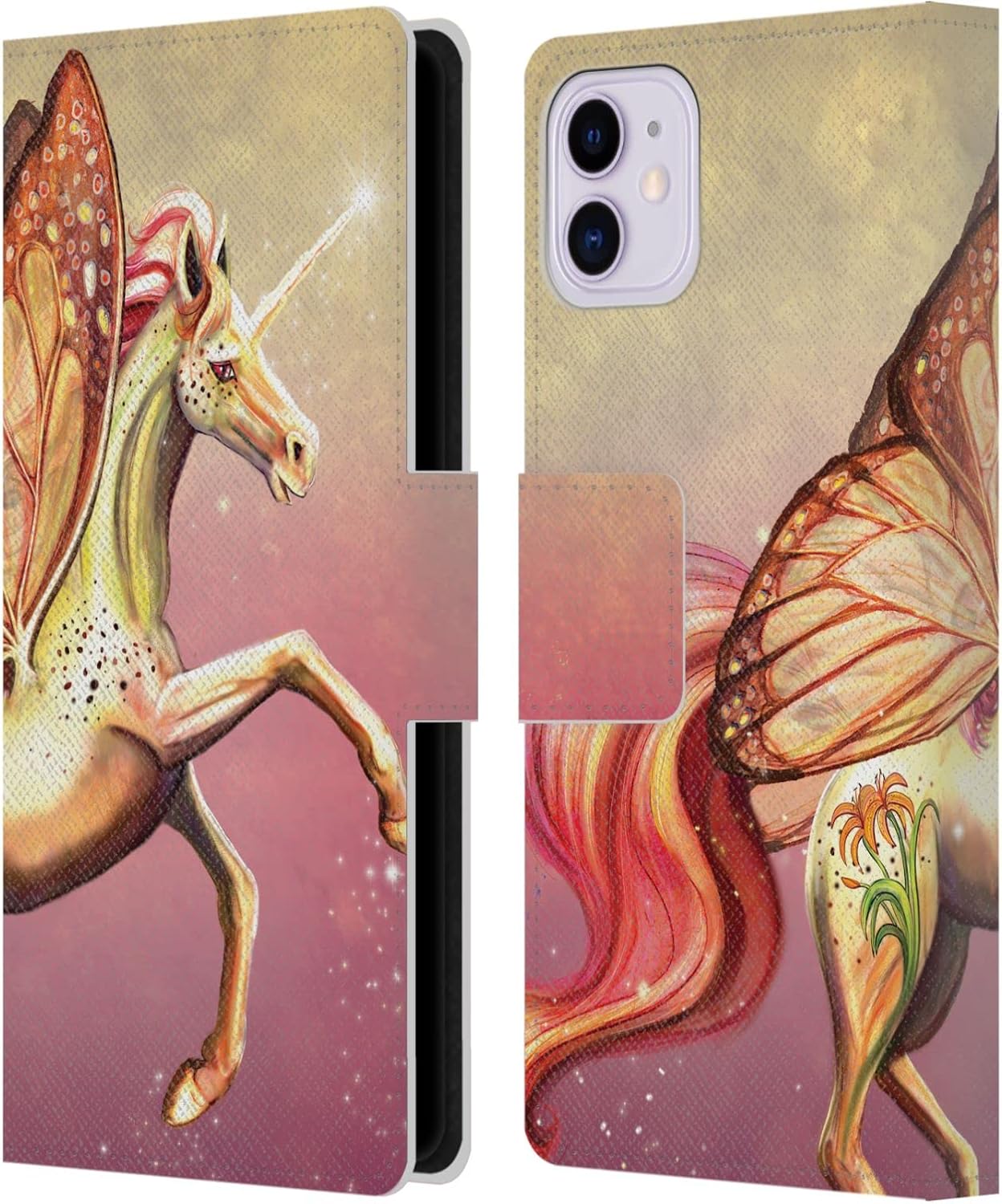 Head Case Designs Officially Licensed Rose Khan Lilac Purple Butterfly Unicorns Leather Wallet Case Compatible with Apple iPhone 11