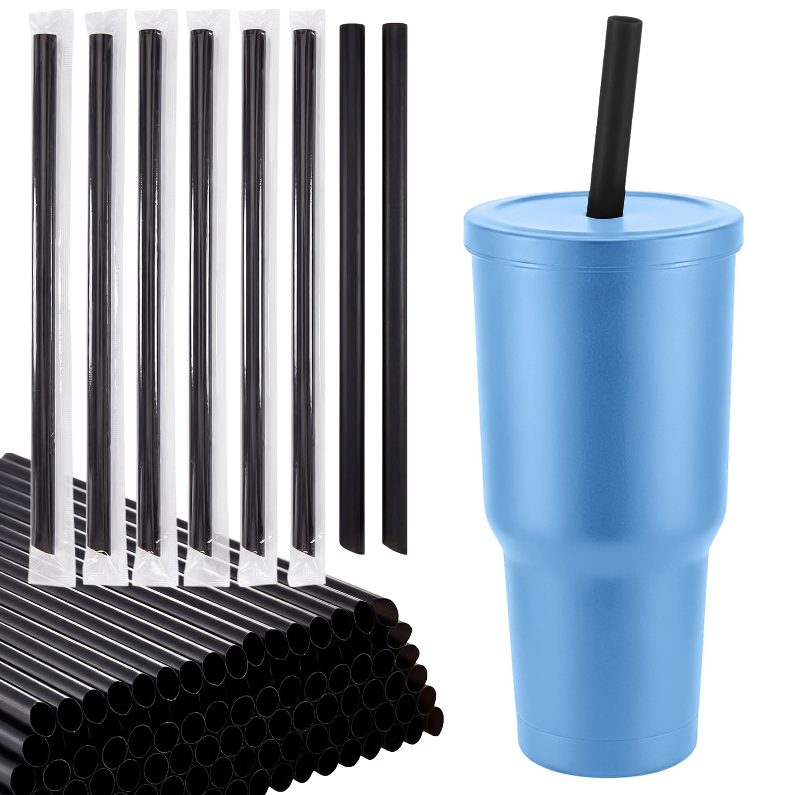 FoldTier 100 Pcs 12" Disposable Jumbo Smoothie Straws