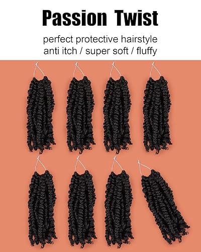 Miniatura 6 de Pelo de Passion Twist, cabello trenzado de estilo Passion Twist de 10 pulgadas, trenzas cortas pretrenzadas de ganchillo jumbo pretrenzadas de dos