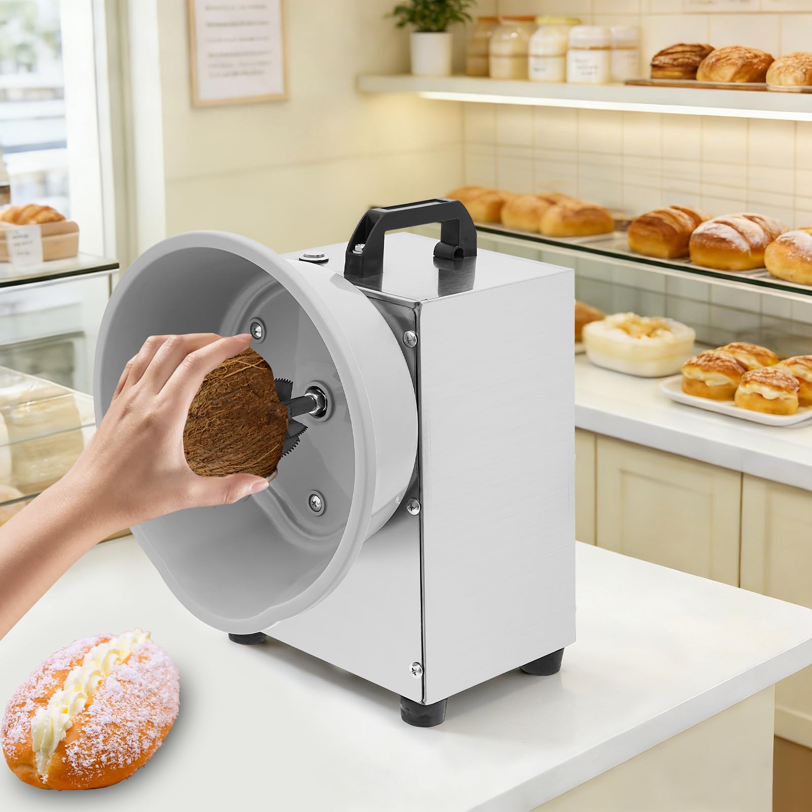 Kokosnuss Schaber Elektrisch 150W,Edelstahl Kokosnuss Reibe Maschine mit einstellbarer Geschwindigkeit Coconut Scraper für Küche Gastronomie Verarbeitung
