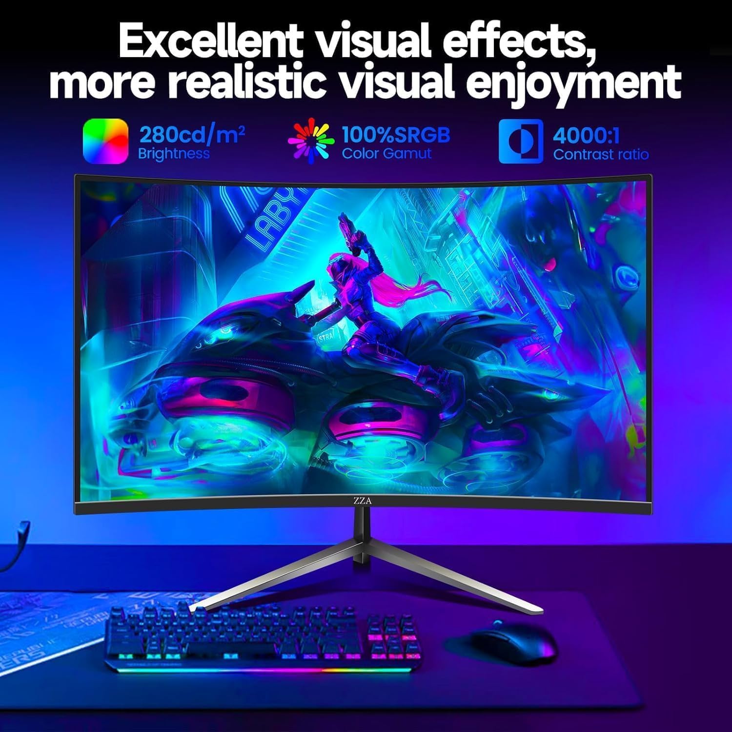 ZZA 32 Inch Curved Gaming Monitor 1440p 165Hz - Dettaglio