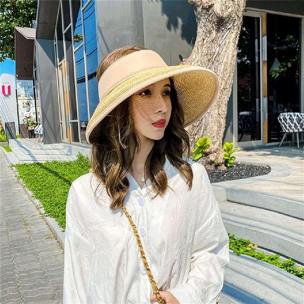 Sombreros de Sol para Mujer, Gorra de Verano, Sombrero de Paja, Visera, Informal, de ala Ancha, Flexible, Plegable, para Viajes, Vacaciones y Playa (c Mcode)