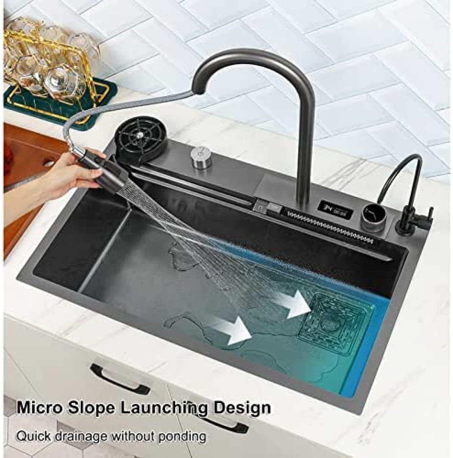 Kitchen Sink, 304 Stainless Steel Nano Raindance Waterfall Sink