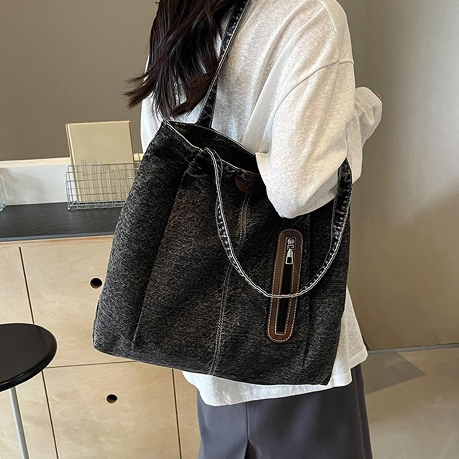 Borsa a tracolla, borsa a tracolla alla moda in jeans borse da donna grande capacità borsa casual per spiaggia e uso quotidiano