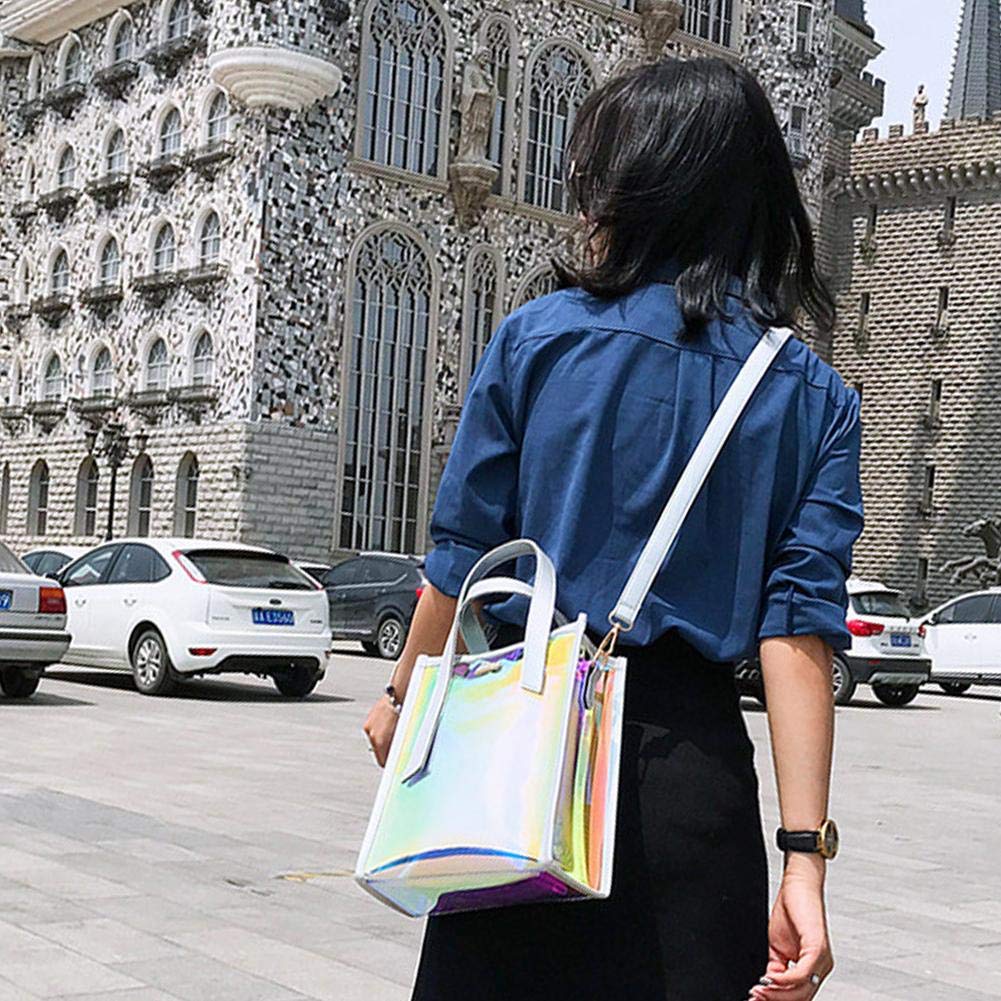 Zaino Olografico Iridescente 2 Pezzi Per Ragazze - Mini Borsa A Tracolla In PU Con Spallacci Regolabili - Grigio - 6