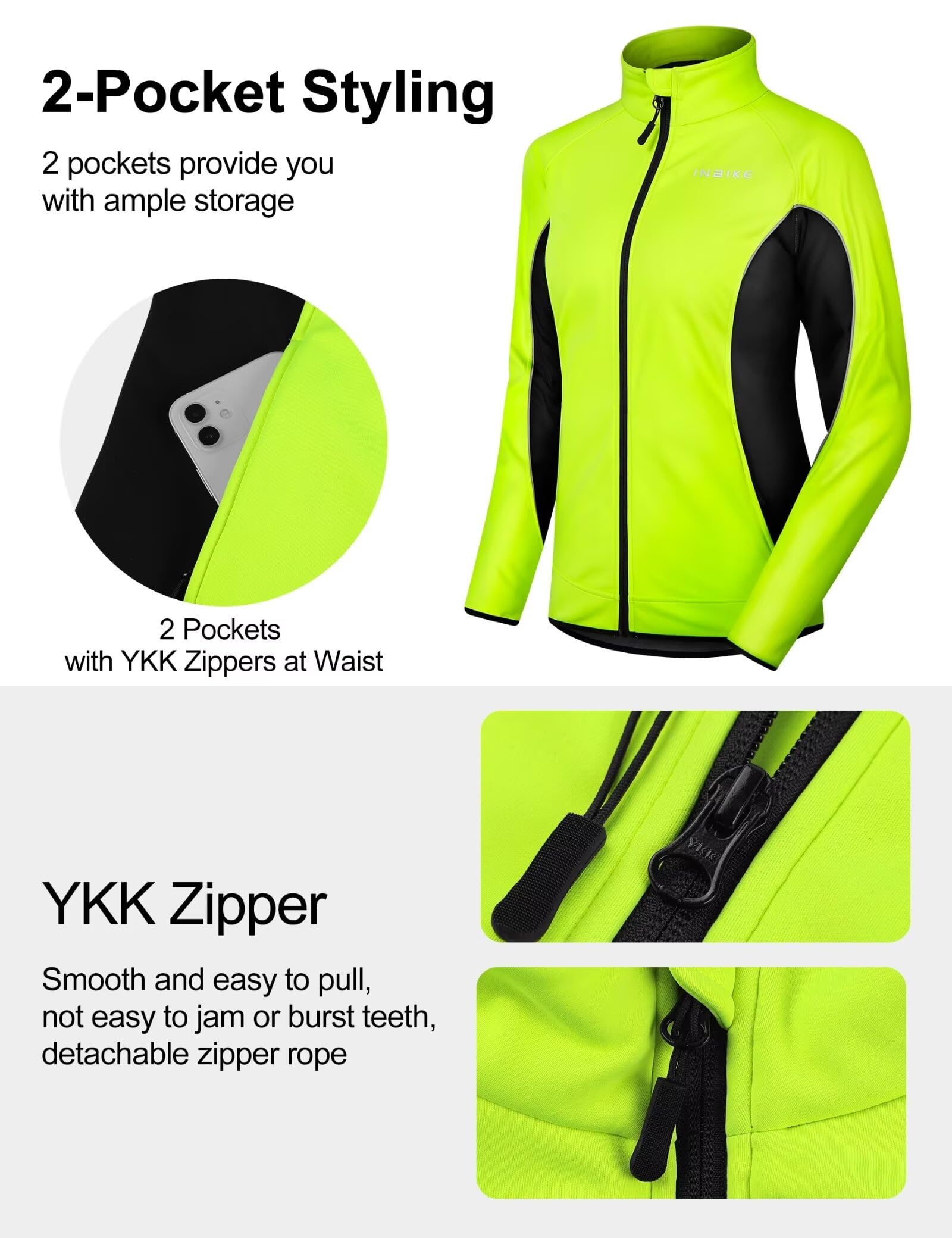 INBIKE Giacca da ciclismo da donna Ciclismo Running Giacca a vento in pile termico foderato cappotto riflettente per la stagione fredda inverno, Lyndee, Large
