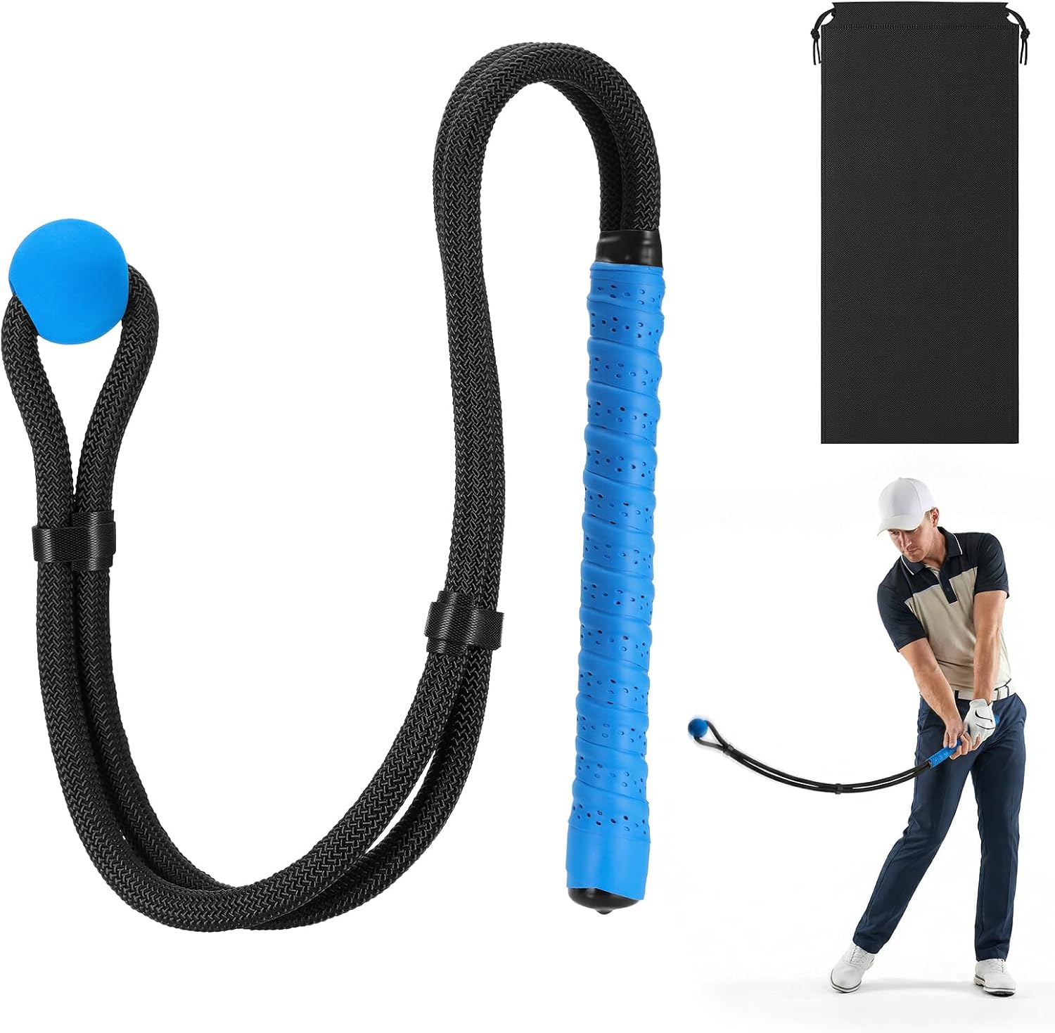 Golf Rope Swing Trainer, Improve Swing Speed and Golfers Strength Control, Professional Training Aid Swing Golf Rope with Storage Bag