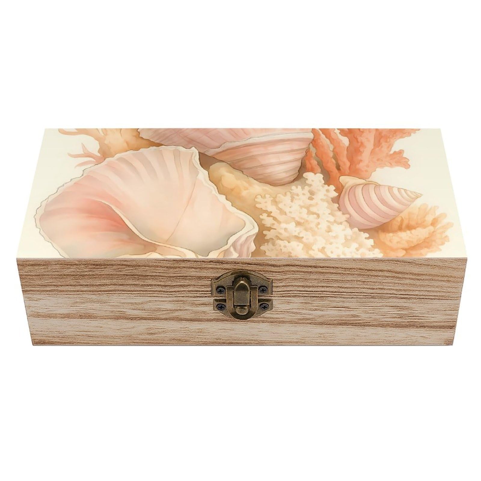 HLBSDM Seashell & Coral Retro Wooden Storage Box Jewelry Art Gift Boxs Decorative Keepsake Boxes