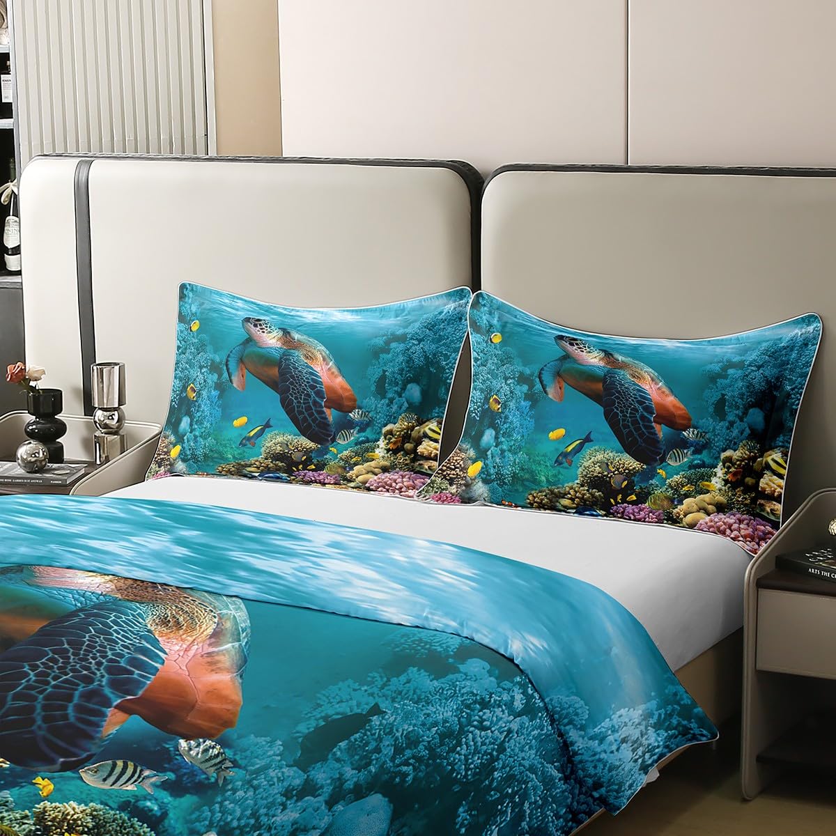 Loussiesd Sea Turtle 100% Cotton Duvet Cover King Size Ocean Bedding Cotton Duvet Cover Set Reptile Tortoise Bedding Set Coastal Comforter Cover Set Nautical Beach Blue Bedspread Cover - Image 4