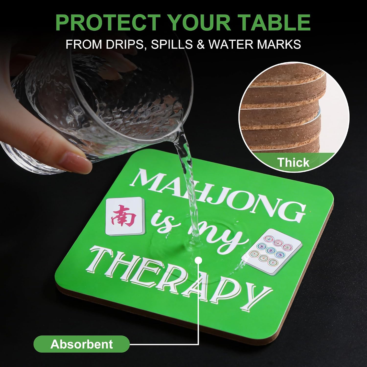 8 Pack Mahjong Coasters 3.94" x 3.94" Drink Coasters Mahjong Cocktail Colorful Cork Pads Gift and Accessories Mahjong Lover Gifts for Game Night Kitchen Table Party Supplies