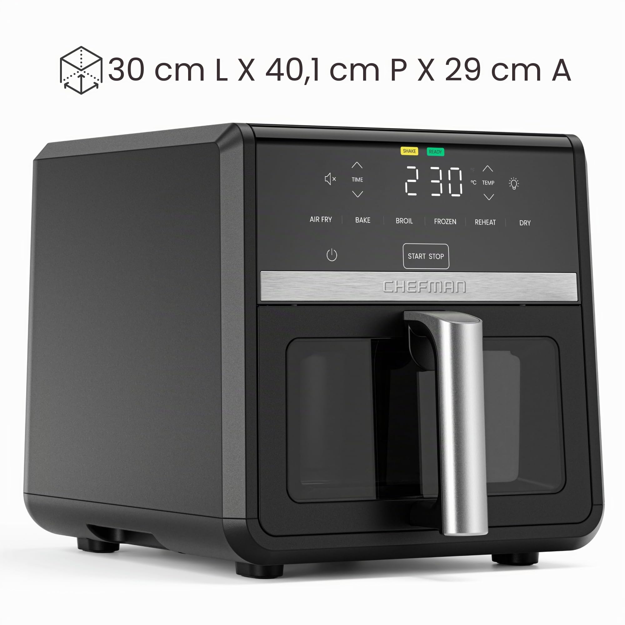 Chefman Friggitrice ad Aria TurboFry 8,5L, 6-in-1, 230°C, Cestello XL | Frittura ad aria, infornare, grigliare, riscaldare, disidratare, scongelare, finestra, Nera