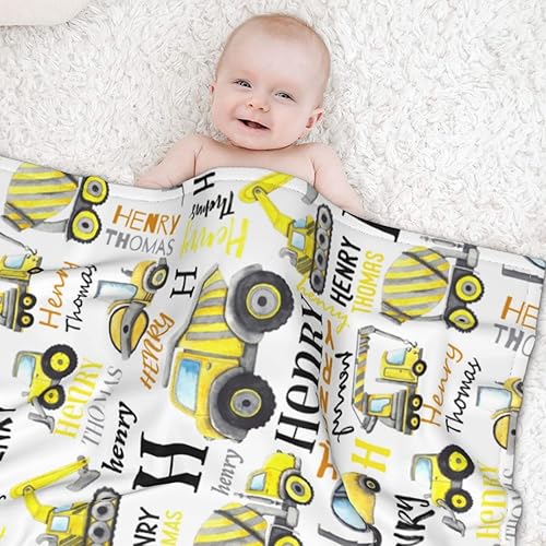 Miniatura 3 de Manta de camión de construcción personalizada, manta de bebé con nombre, mantas personalizadas para bebé niño, manta de bebé para niños