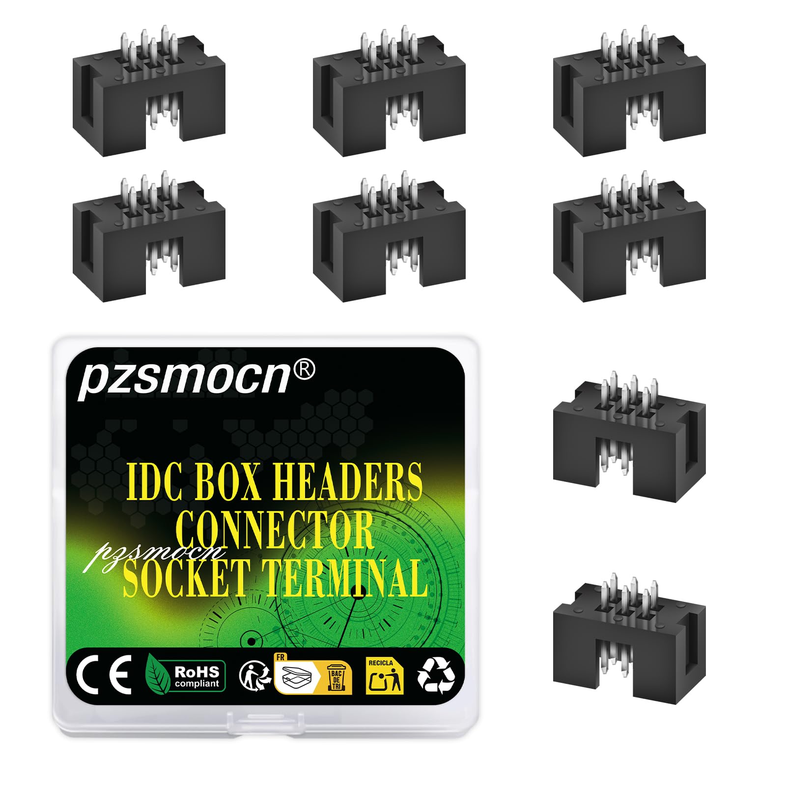20 sztuk IDC 2 x 3 dwurzędowe 6-biegunowe złącze wtykowe męskie zaciski tulejowe 2,54 mm wymiar rastrowy, JTAG ISP 6-biegunowy prosty adapter zaciski gniazda do projektów elektronicznych PCB.
