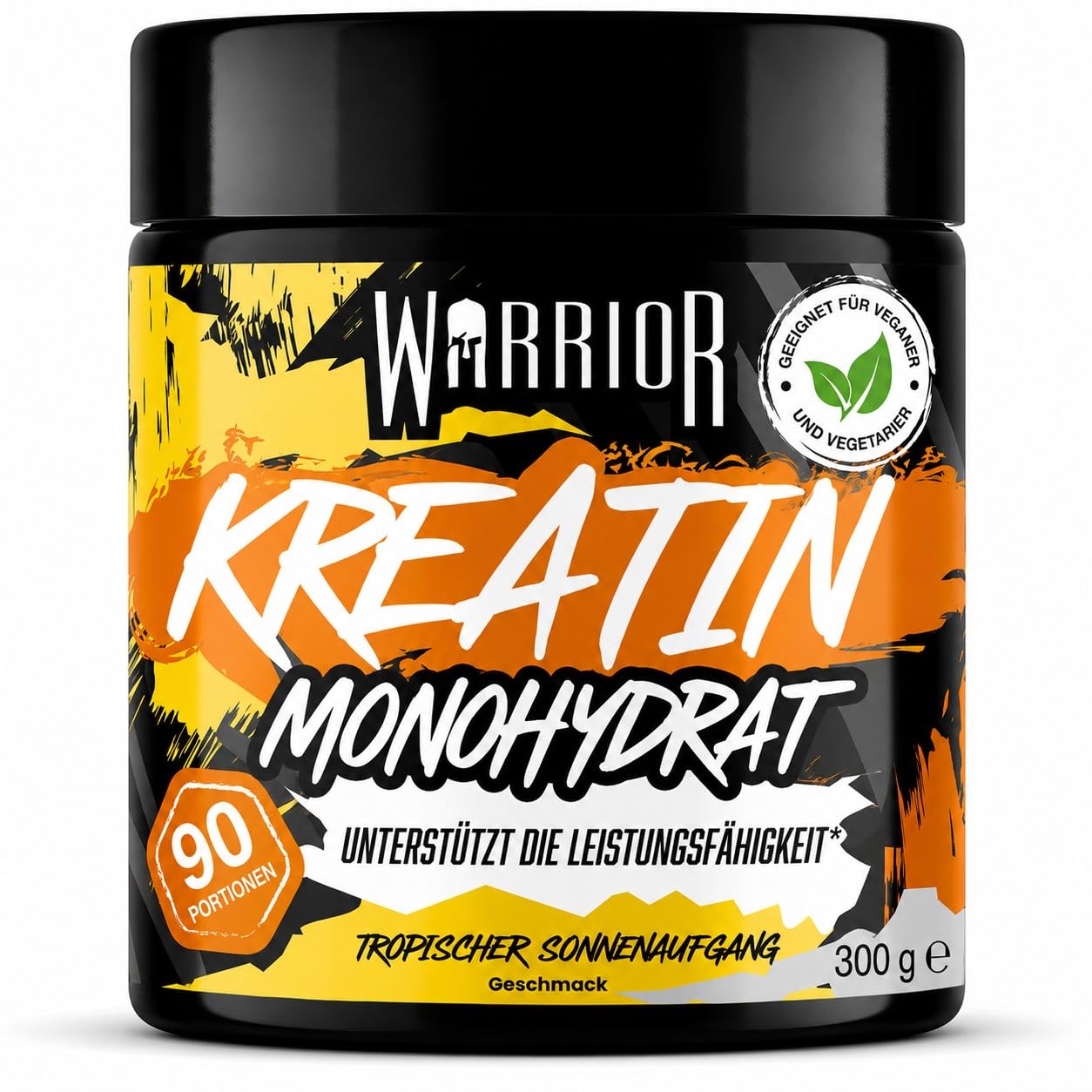 Warrior Creatin Monohydrat Pulver 300 g, Kreatin Vegan – Tropische Frucht 3 g pro Portion, 90 Portionen, mikronisiert, angenehmer Geschmack, laborgeprüft, für Kraft, Muskelaufbau & Ausdauer