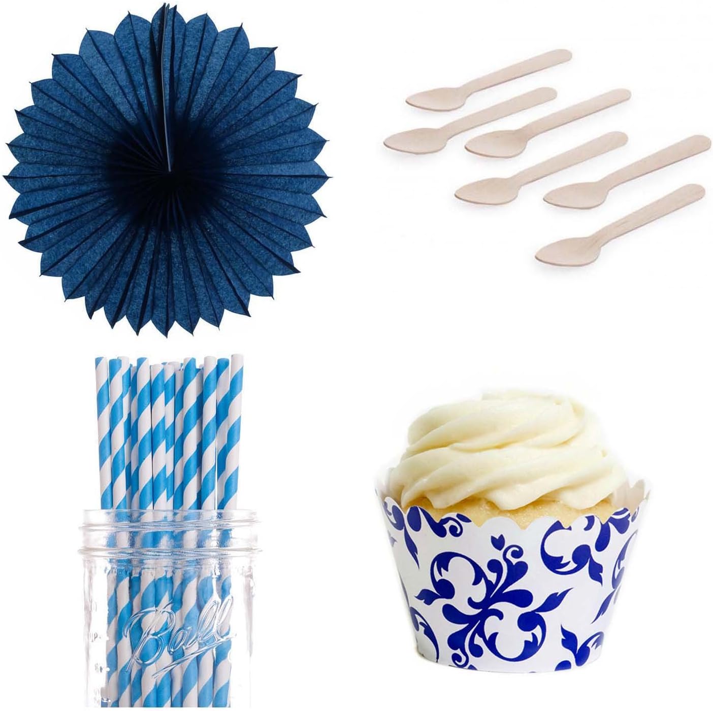 Dress My Cupcake デザートテーブルパーティーキット 風車ファンとミニラップ付き ロイヤルブルーフィリグリー