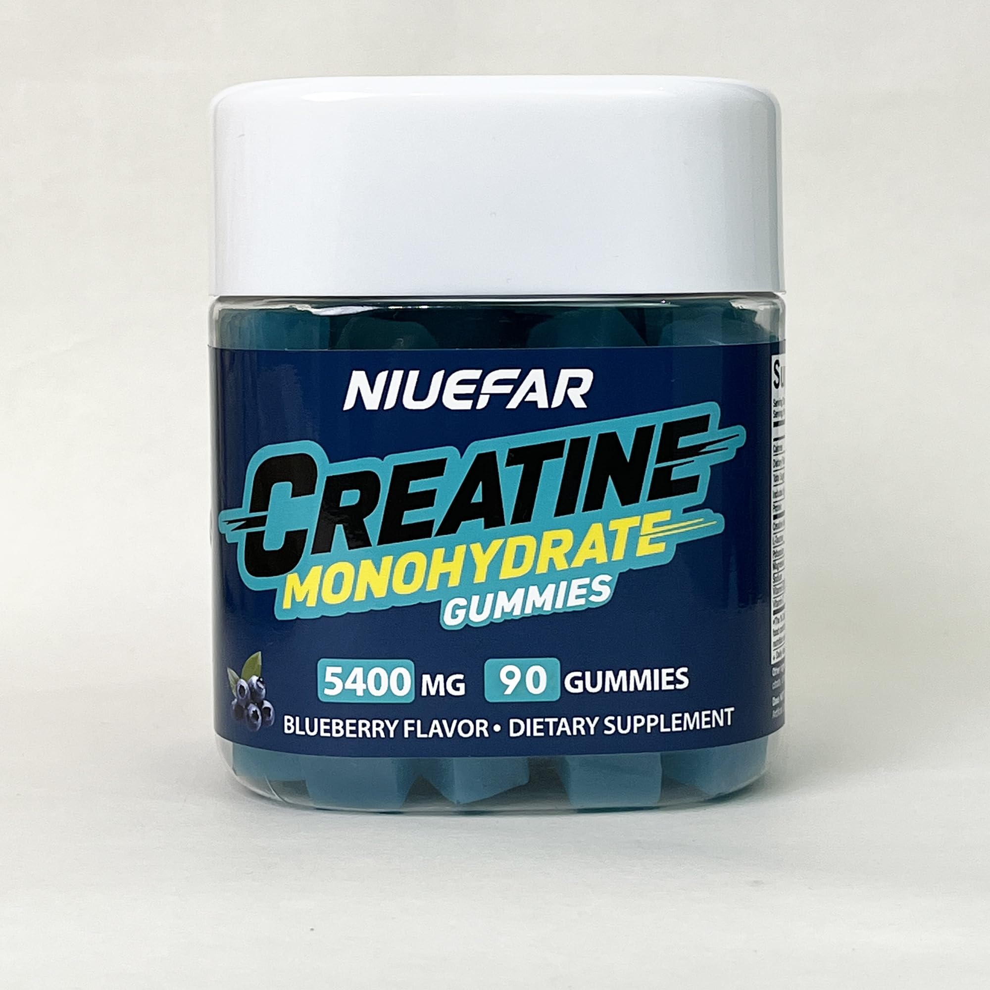 Creatine Gummies - Vegan Creatine Monohydrate Gummies for Muscle Growth-No Sugar or Artificial Colors - Low-Calorie, L-Taurine, B12, Blueberry Flavor - Pre-Workout Supplement(5400mg,90 Count)