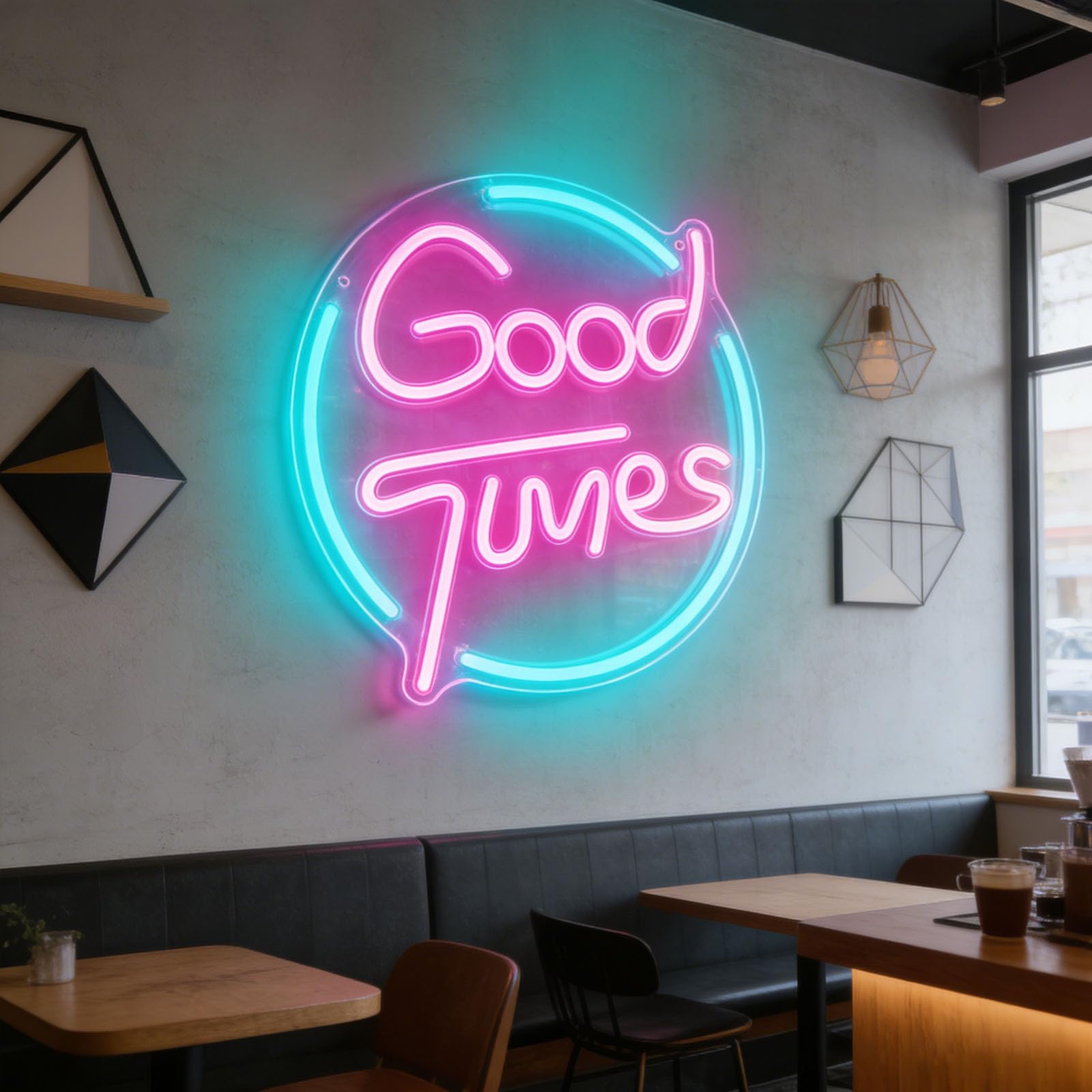 Bright Good Times Neon Sign Offers Glowing LED Light Up Sign for Happy Corner of Family Living Room Creative Studio Livehouse Friends Gathering(12.6 * 12.2in)
