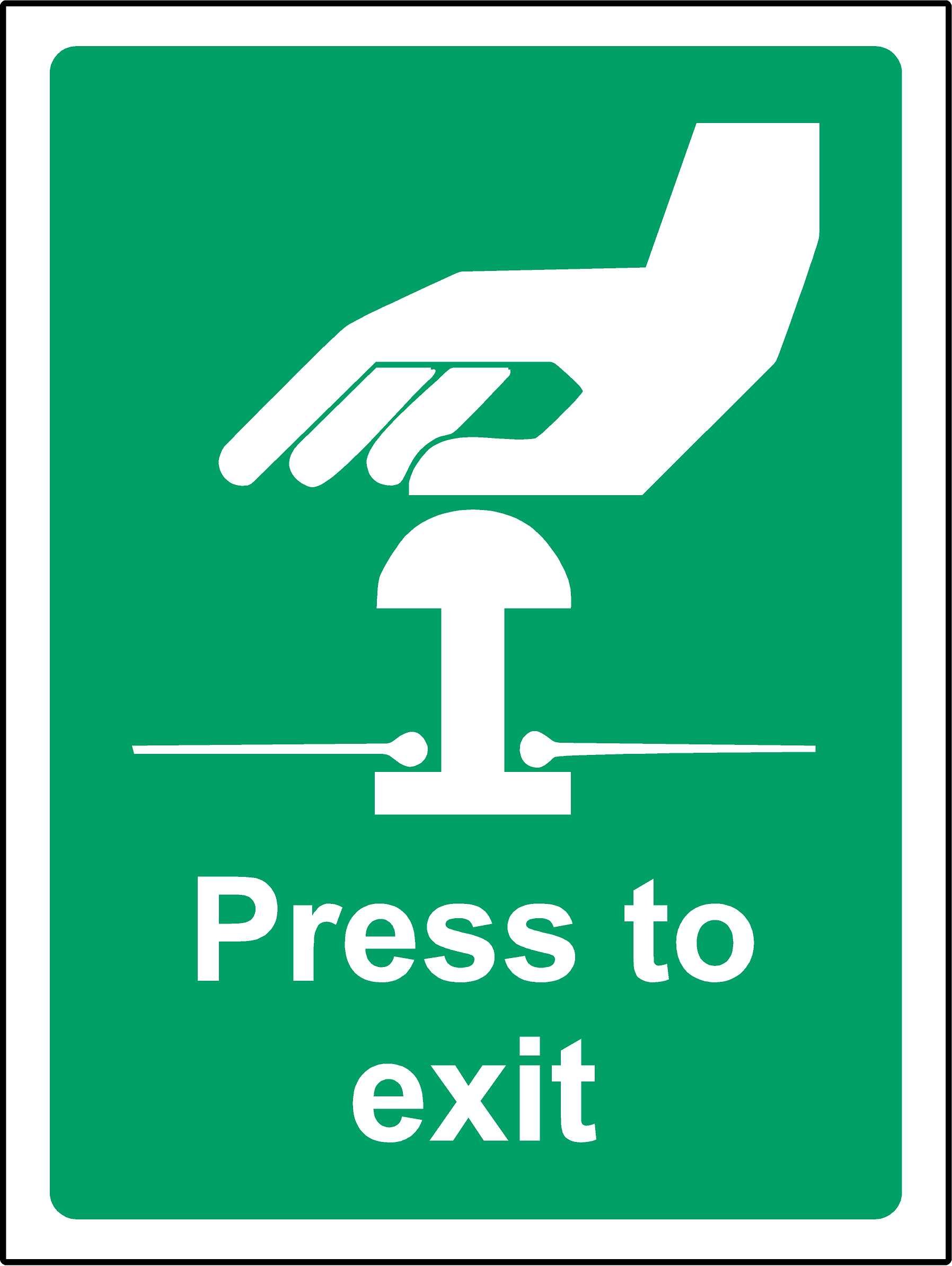 Kpcm Display Ltd Press To Exit Emergency Safety Sign - 1.2Mm Rigid Plastic 200Mm X 150Mm