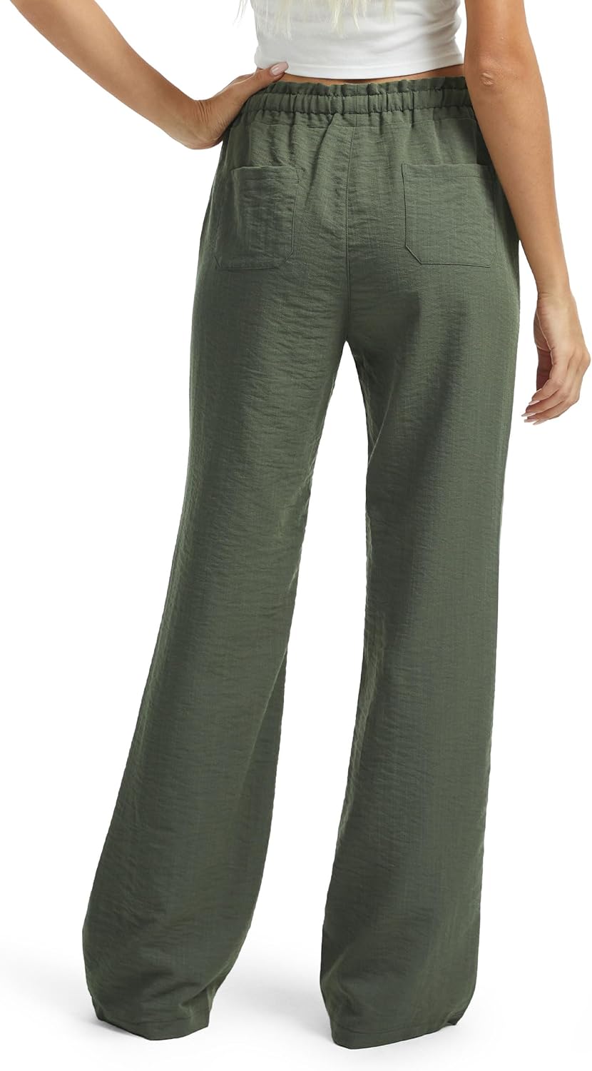 SEVEGO Tall Women Casual Linen Pants 30"/32"/34"/36" Inseam Drawstring Smocked Waist Beach Summer Trousers with Pockets - Image 2