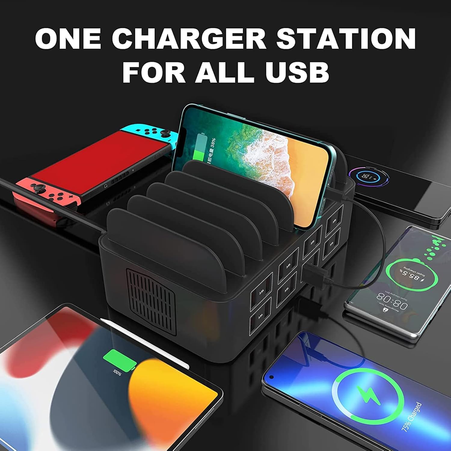 ???? ??? Estación de Carga Múltiples Dispositivos 150W Escritorio 16 Puertos Estación de Carga USB Familiar Conveniente Base de Carga para teléfonos celulares, tabletas y Otros Dispositivos