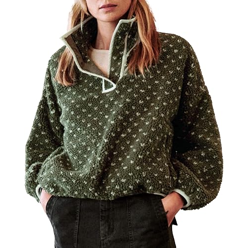 Hixiaohe Fleece Sweatshirt for Women Winter Long Sleeve High Neck Fuzzy Sherpa Pullover Jacket Warm Outerwear with Pockets