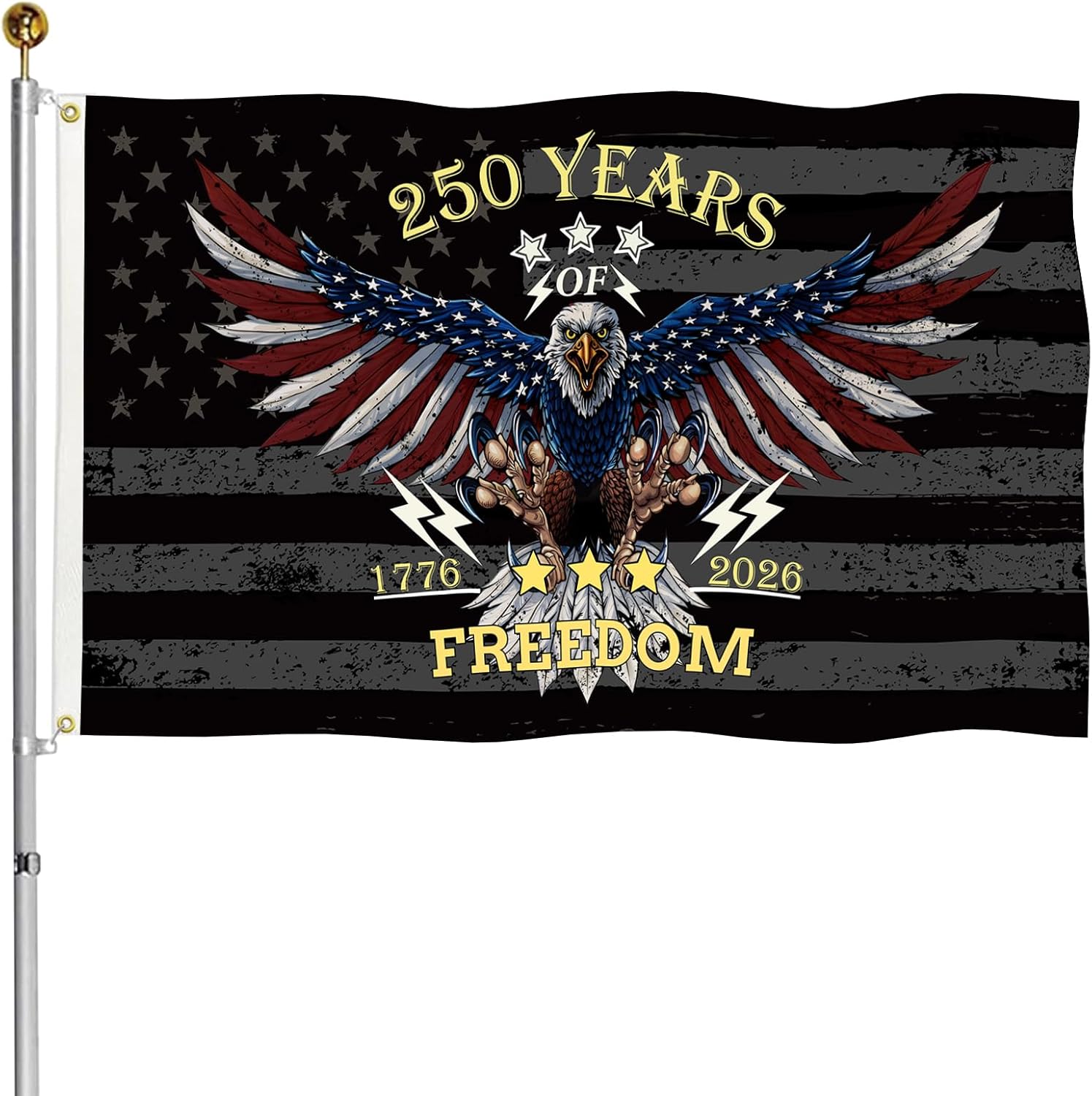 Heavy Duty 3-Ply 250th Anniversary USA Flag 3x5 Ft, 425g Double Sided 100D Polyester, 12oz Canvas Header & Brass Grommets, Eagle 250 Year American Flag 1776-2026 Years of Freedom, for 4th of July