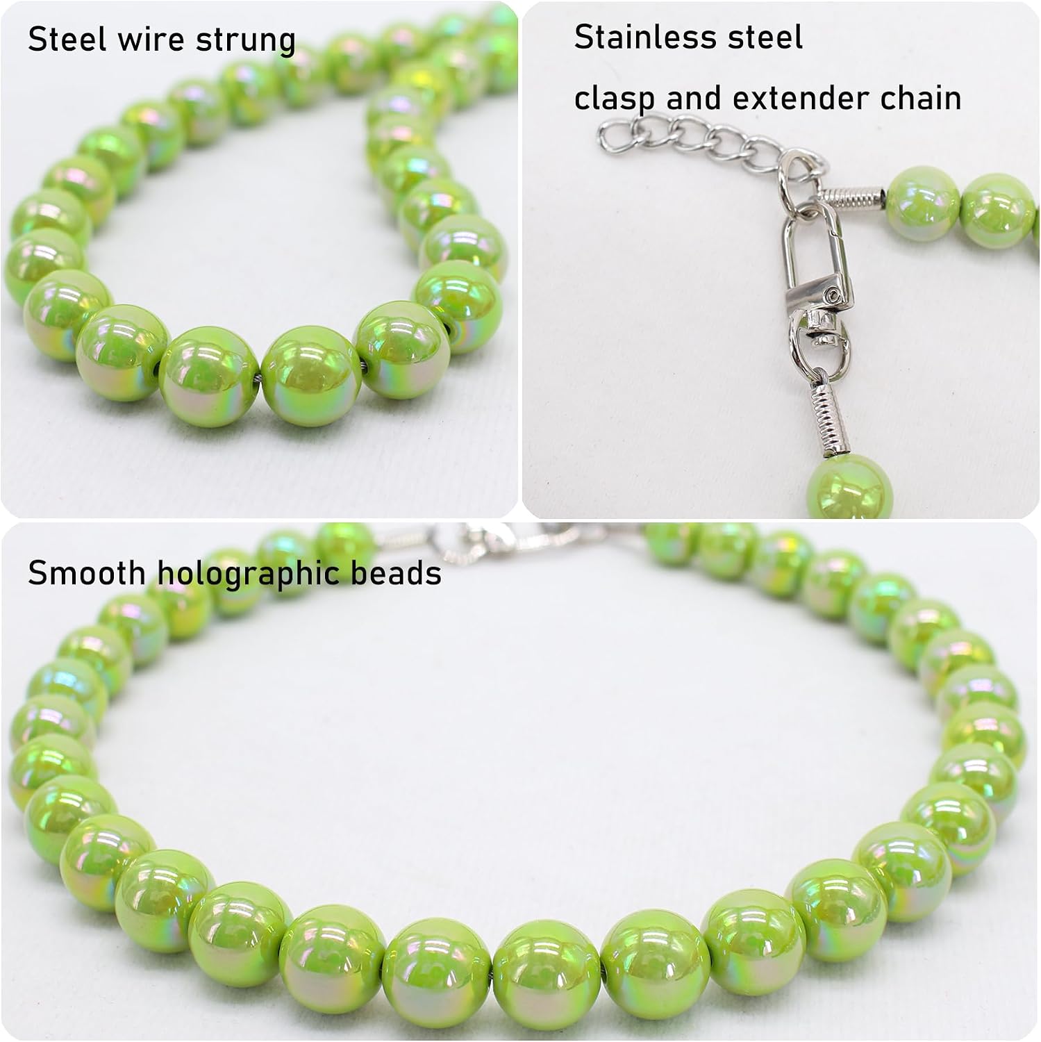 Iridescent Green Beaded Dog Collar, Fashion Pet Necklace for Medium Dog image 3