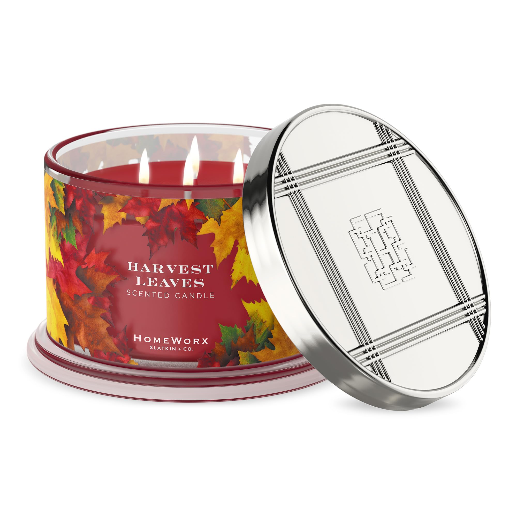 HomeWorx by Slatkin & Co Premium Scented 4-Wick Candle, Harvest Leaves - 18 oz - Long-Lasting Jar Candle, 30-55 Hours Burn Time - Notes of Spiced Pumpkin, Mandarin, Cranberry, Fir Balsam & Applewood