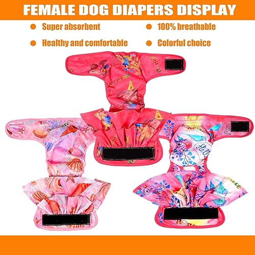 Miniatura 5 de Roncute Paquete de 3 pañales lavables para perras pañales reutilizables de alta absorción bragas para cachorros sin fugas para niñas y perritas en