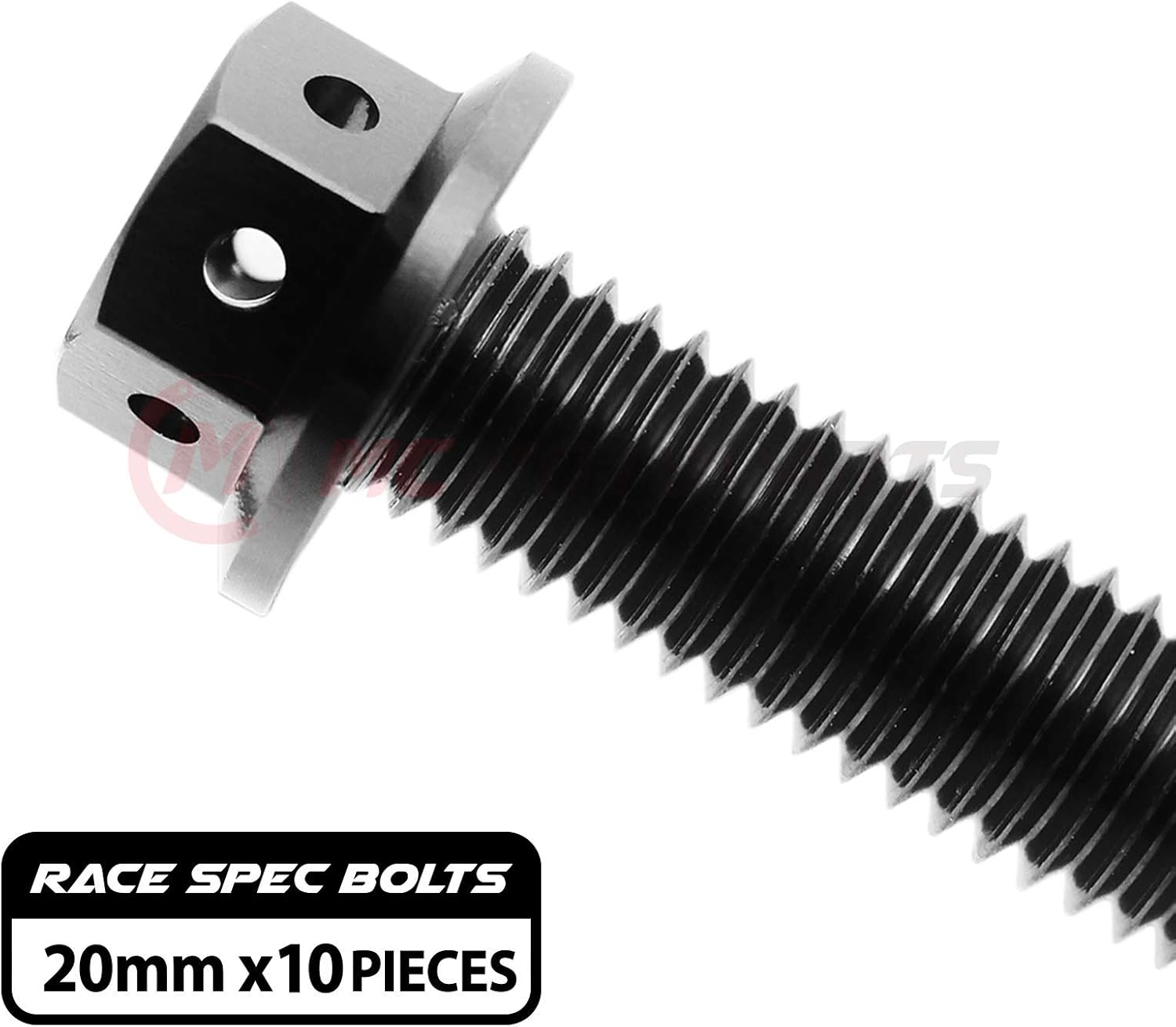 MC MOTOPARTS Pre-drilled CNC Race Spec Bolts M6 x 20mm Flanged HEX Head Screws 10 pcs (Black)