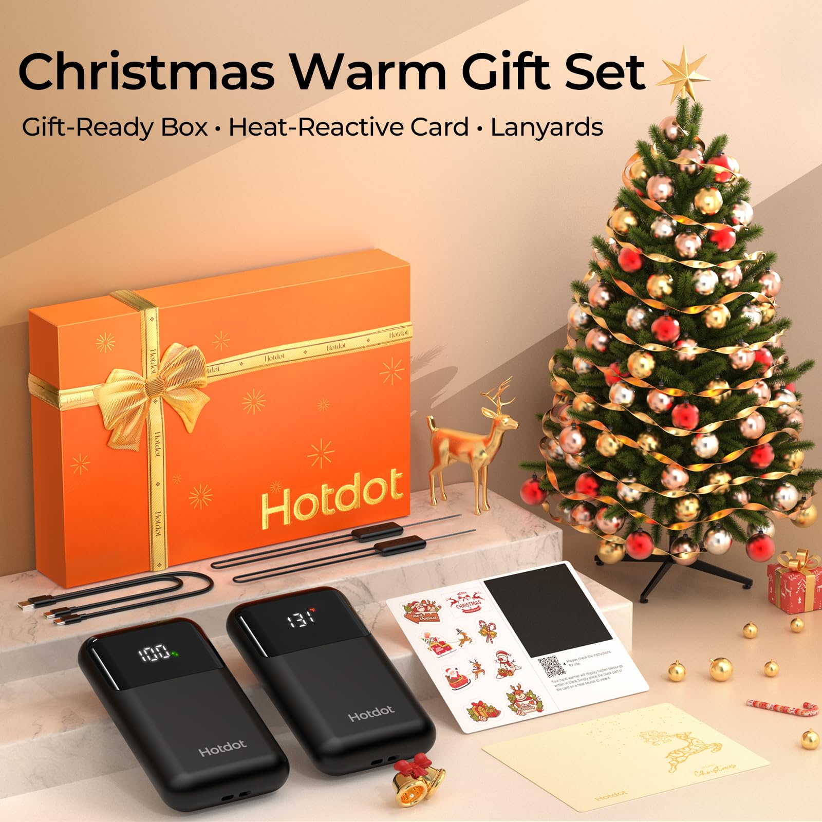 Hotdot Hand Warmers Rechargeable 2 Pack, 4 Heat Levels (104–131°F), Real-Time Temp & Battery Display, Electric Hand Warmers, Fast Heating, Fits in Gloves/Pocket, Gifts for Women & Men