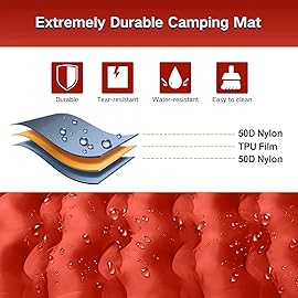 FNARMW Double Sleeping Pad Camping, Self Inflating 6\'\' Extra-Thick 2 Person Pillow Built-in Foot Pump Waterproof Inflatable Sleeping Mat Backpacking, Tent, Hiking, Portable Camping Pad (Orange-Black)