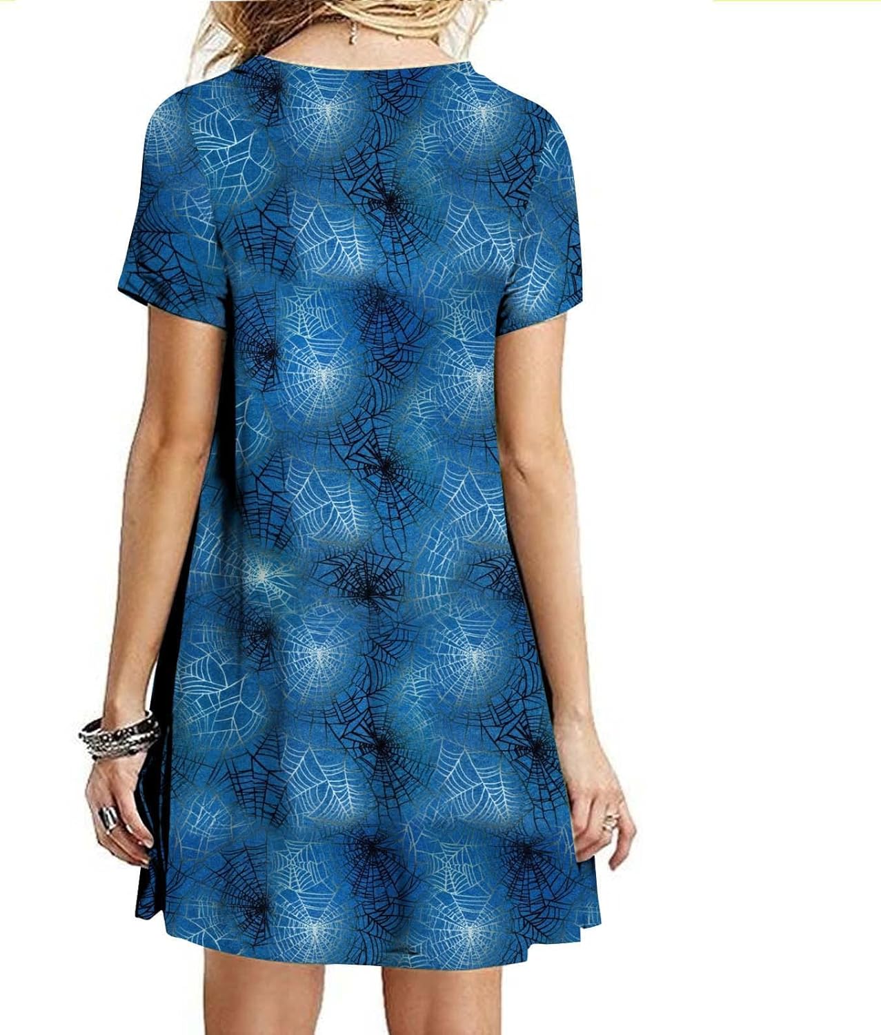 Women's 2022 Halloween Dresses Casual Round Neck Short Sleeve Tunic Dress Novelty Bat Print Mini Swing Dresses : Sports & Outdoors