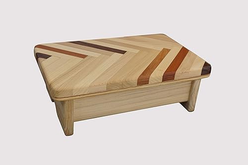 Miniatura 2 de Taburete de pie de madera de álamo con diseño de cheurón de 4 pulgadas de alto (fabricado en los Estados Unidos)