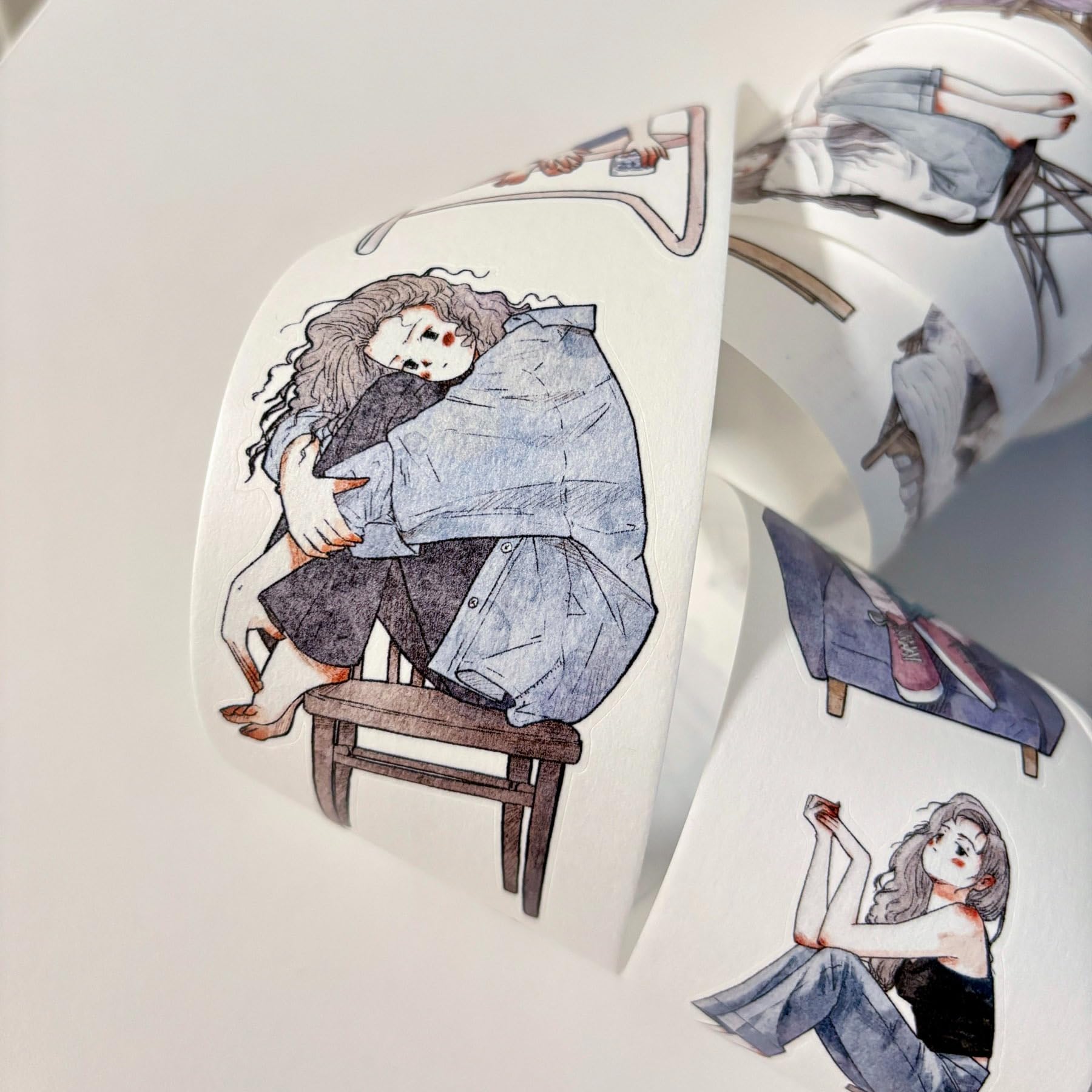 Kaixiaoxun Vol9-3 Nestled in the Sofa,Pre-cut Washi Tape Stickers,1.97 IN x 10.94 YD,Original Design,for Scrapbook Supplies,Scrapbook Tape Stickers,Junk Journal Supplies,Bullet Journal Supplies