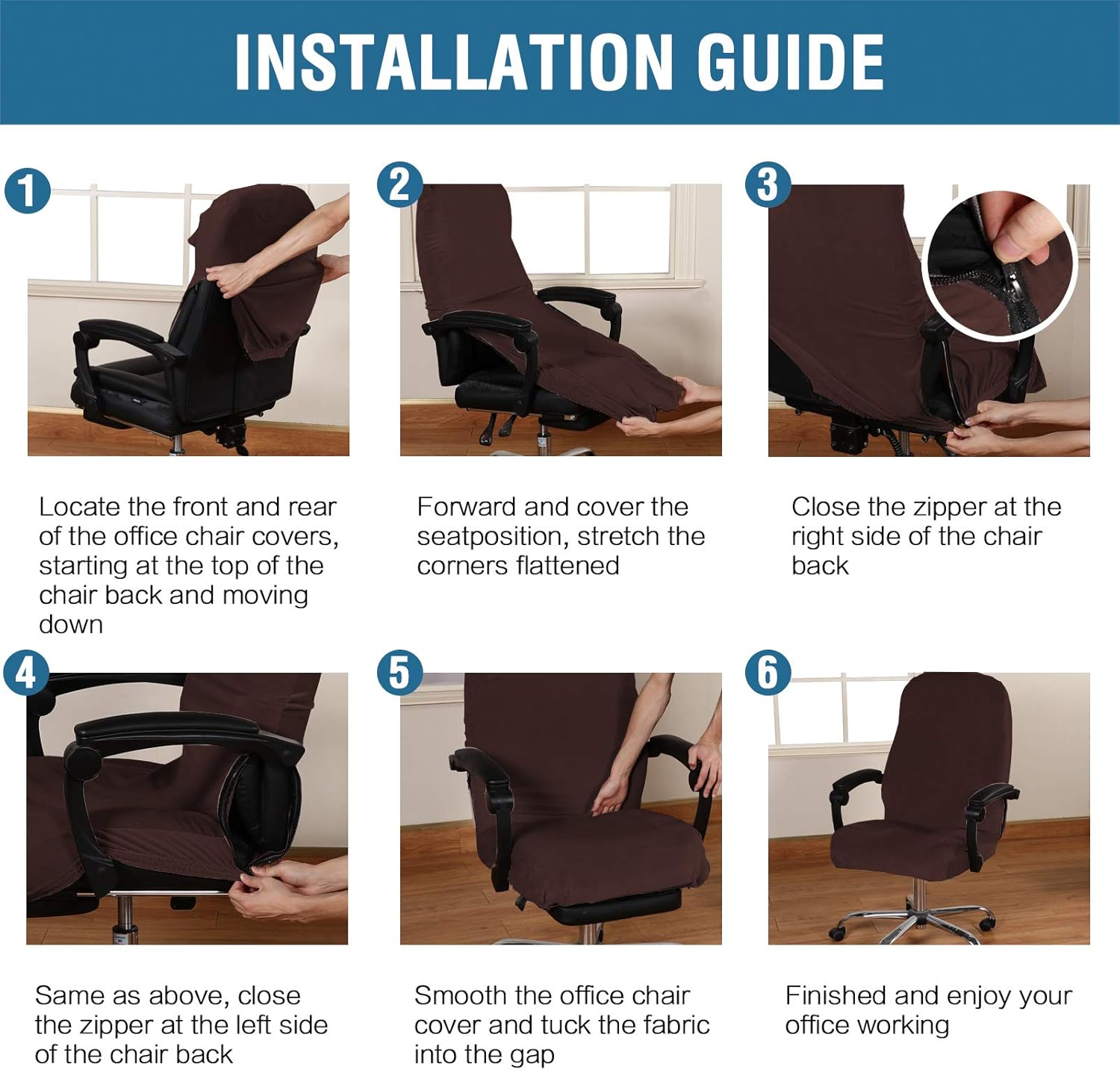 H.VERSAILTEX Velvet Home Office Chair Covers Stretchable Computer Desk Chair Covers Mid - High Back Universal Executive Boss Chair Covers Gaming Chair Cover Removable Machine Washable, Chocolate