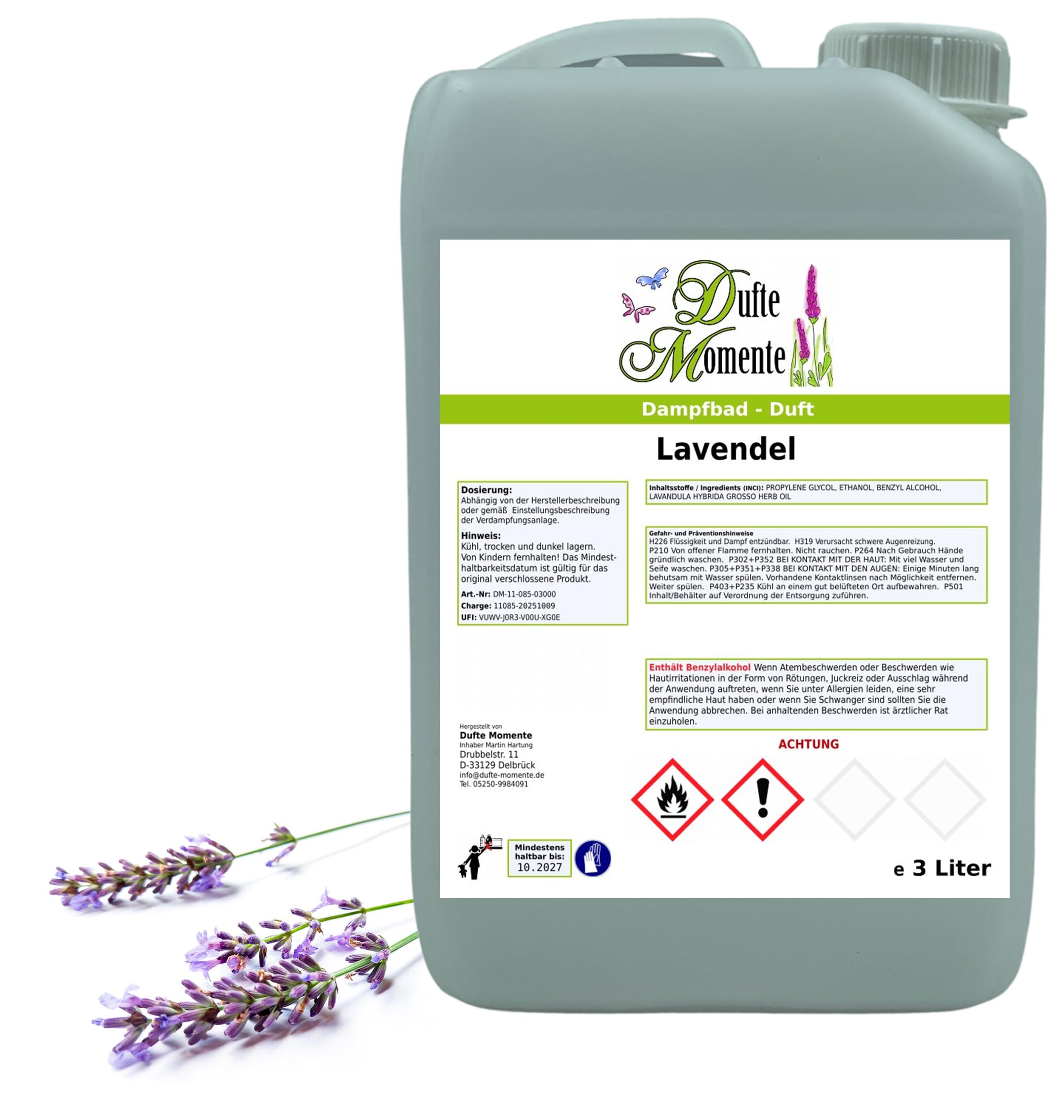 Dufte Momente Dampfbad Duftkonzentrat Lavendel 3 Liter – entspannender Kräuterduft mit natürlichem Lavendelöl – für Dampfbäder, Verdampferanlagen & Dampfduschen – vegan, Made in Germany