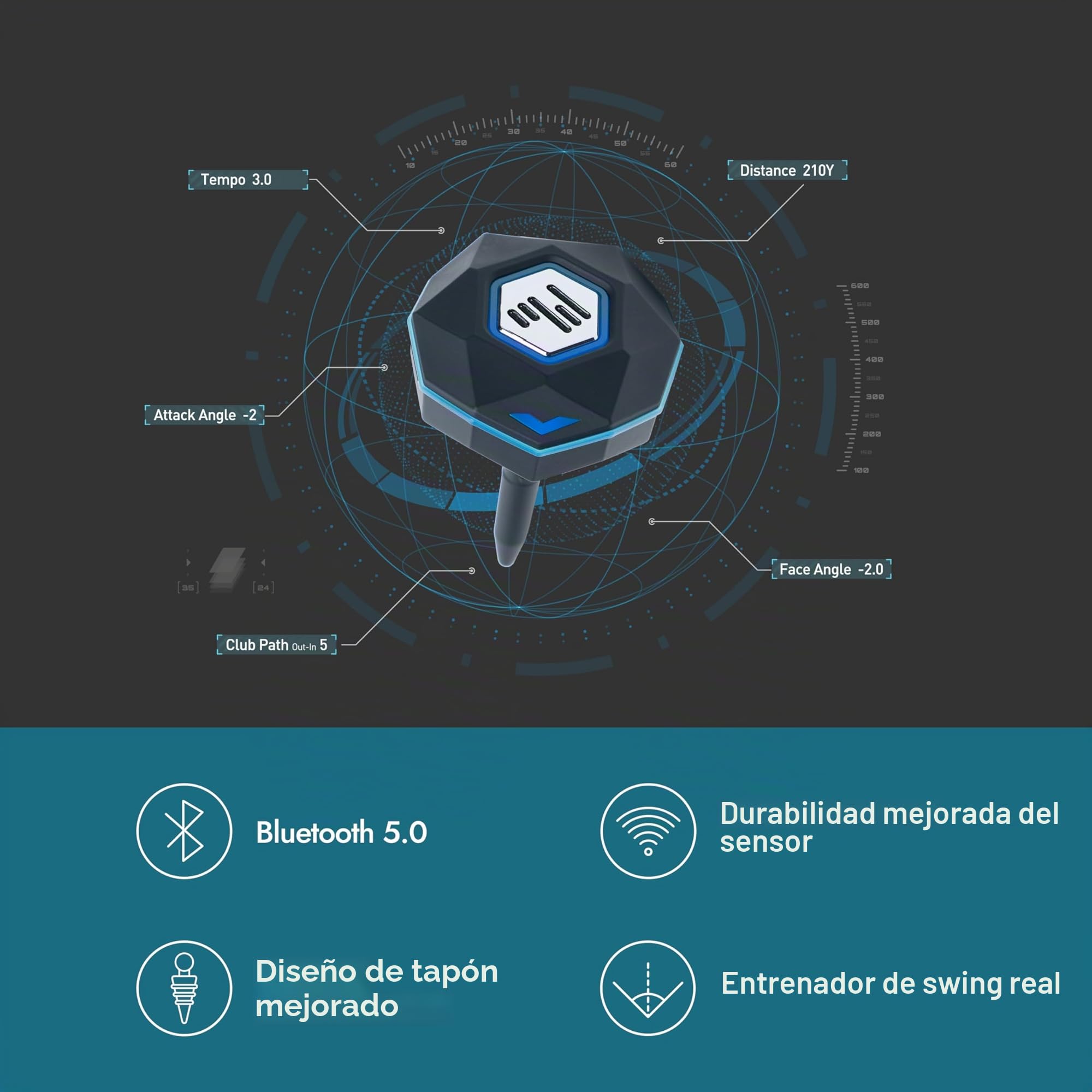 PHIGOLF Phigolf2 Simulador de Golf con Palo Oscilante, Entrenador de Swing con Sensor de Movimiento y Análisis 3D