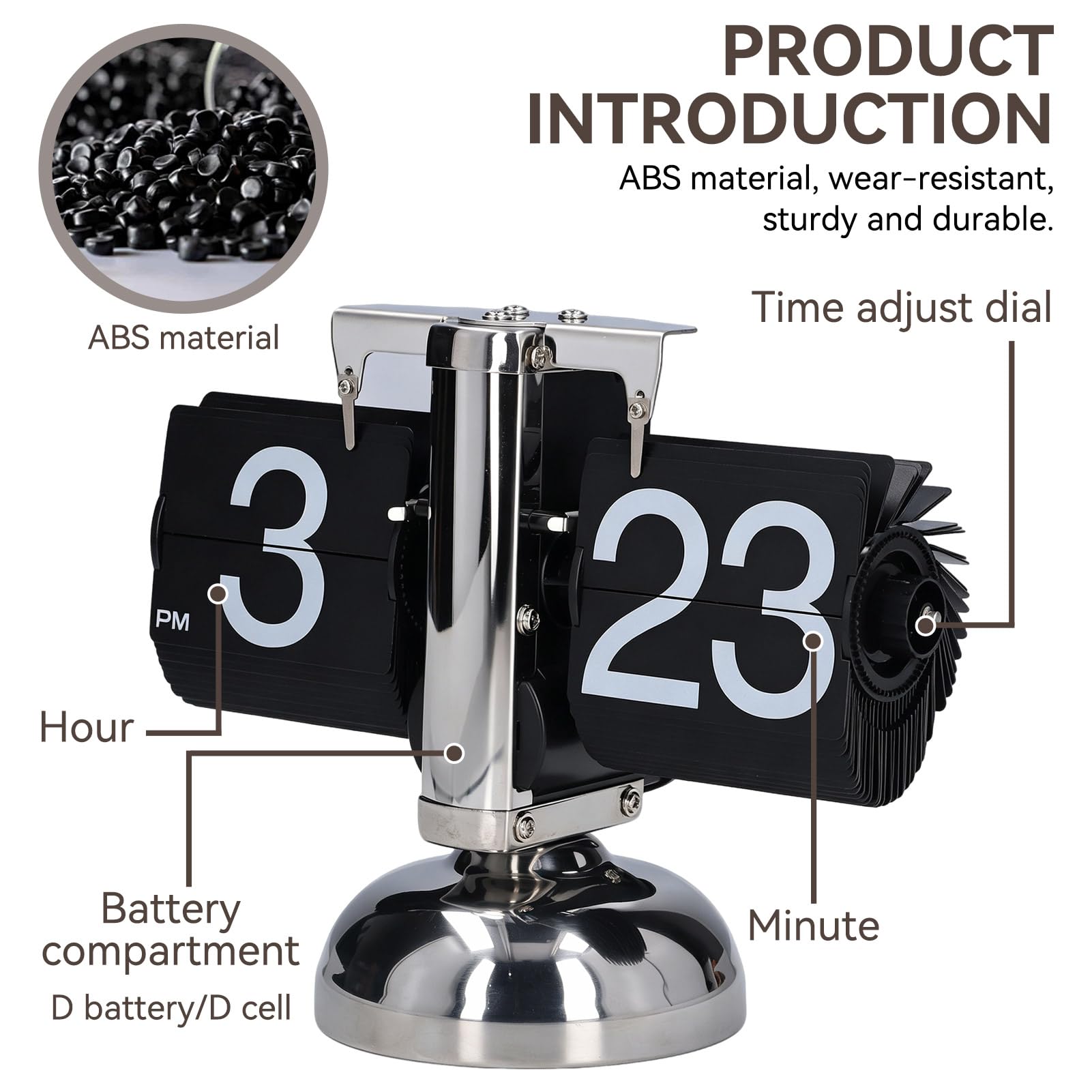 HERCHR Retro-Flip-Down-Uhr, Automatisches Umblättern Großer Zahlen, Mechanische Schreibtischuhr, Interne Zahnradbetriebene Digitaluhr Für Heimdekoration