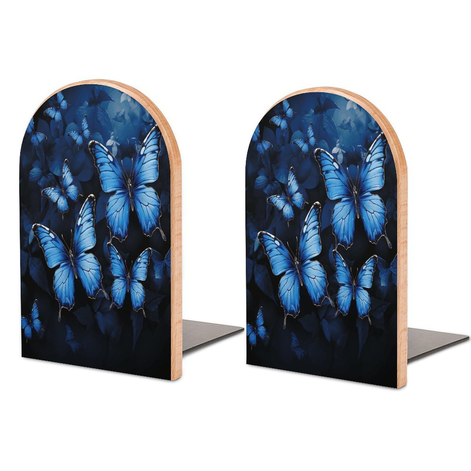 Sujetalibros económico de madera azul oscuro para estantes pequeños
