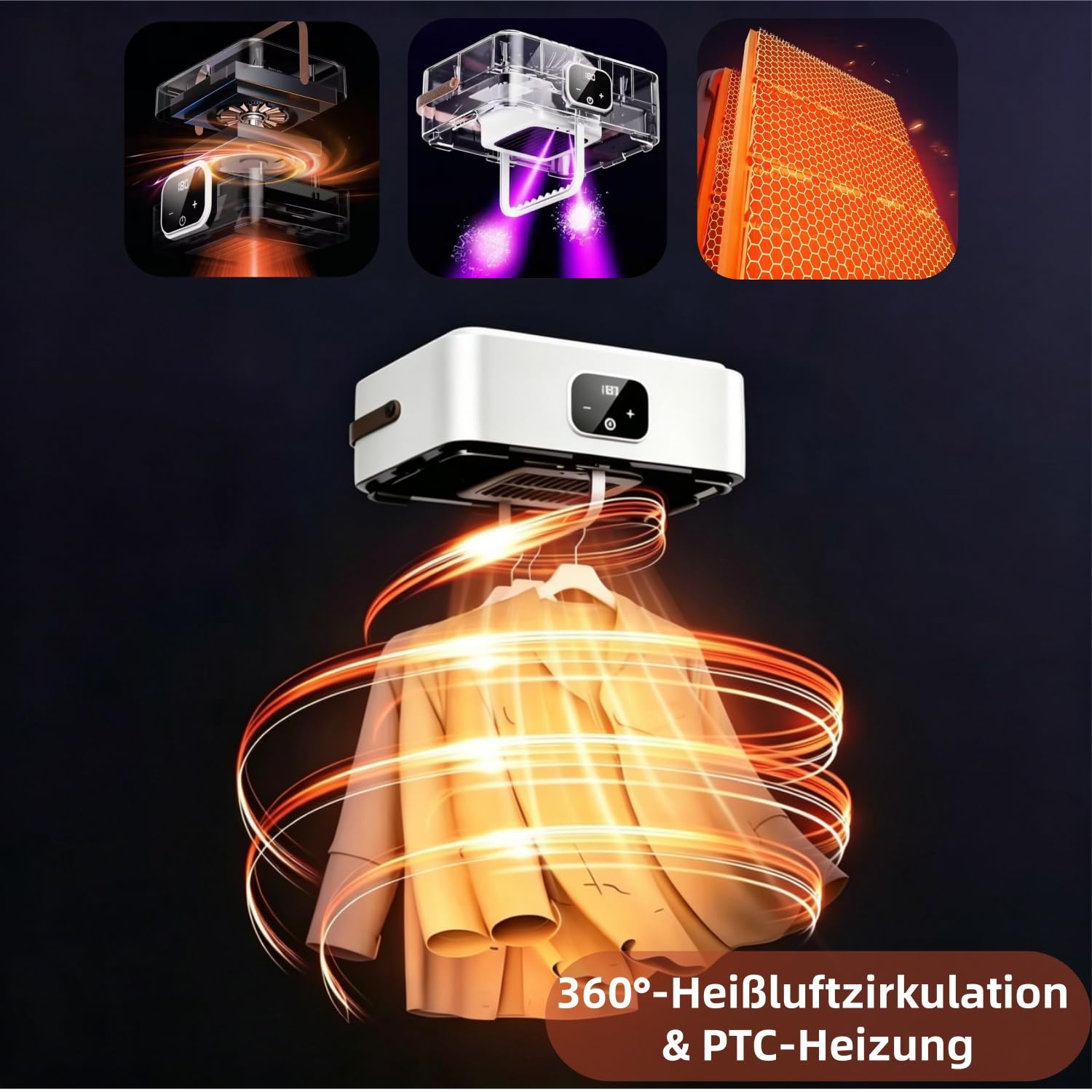 Hooha Asciugatrice piccola, capacità 10 kg, silenziosa, con timer, sterilizzazione UV, spegnimento automatico e telecomando, per viaggi, appartamenti, viaggi d'affari, hotel e dormitori