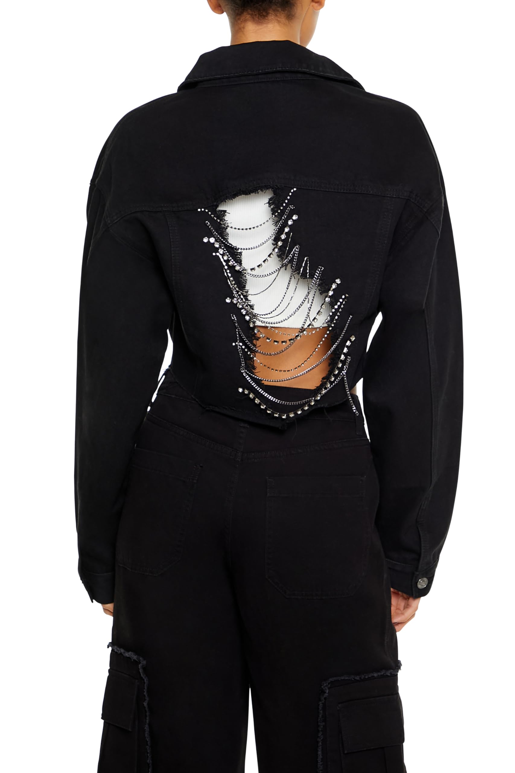 Forever 21 Women's Rhinestone Chain Denim Jacket