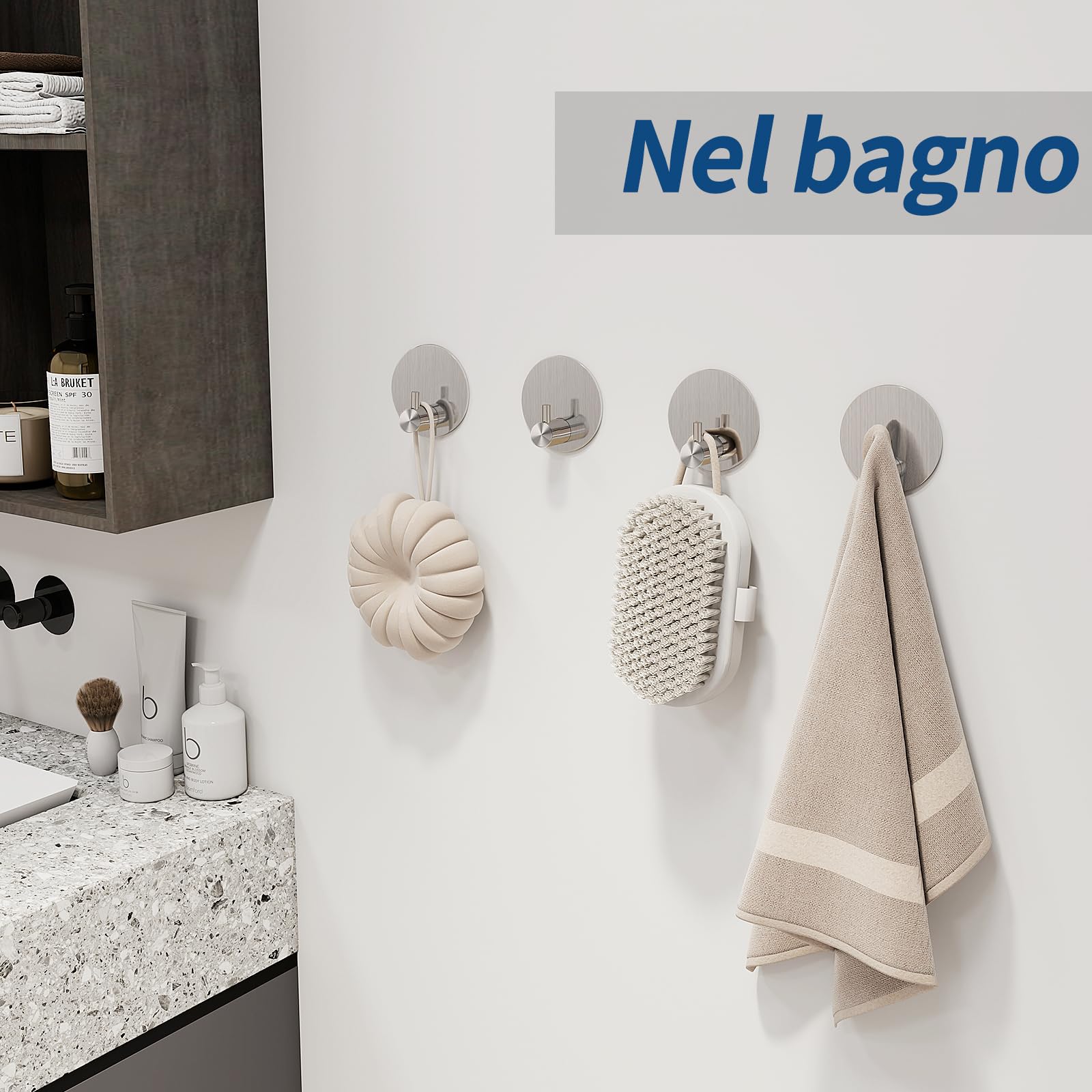 Feligio Ganci Adesivi Cucina, Appendi Accappatoio Bagno, Ganci Appendiabiti Adesivo, Appendini Adesivi Forte Senza Foratura, Argento 8 Pezzi