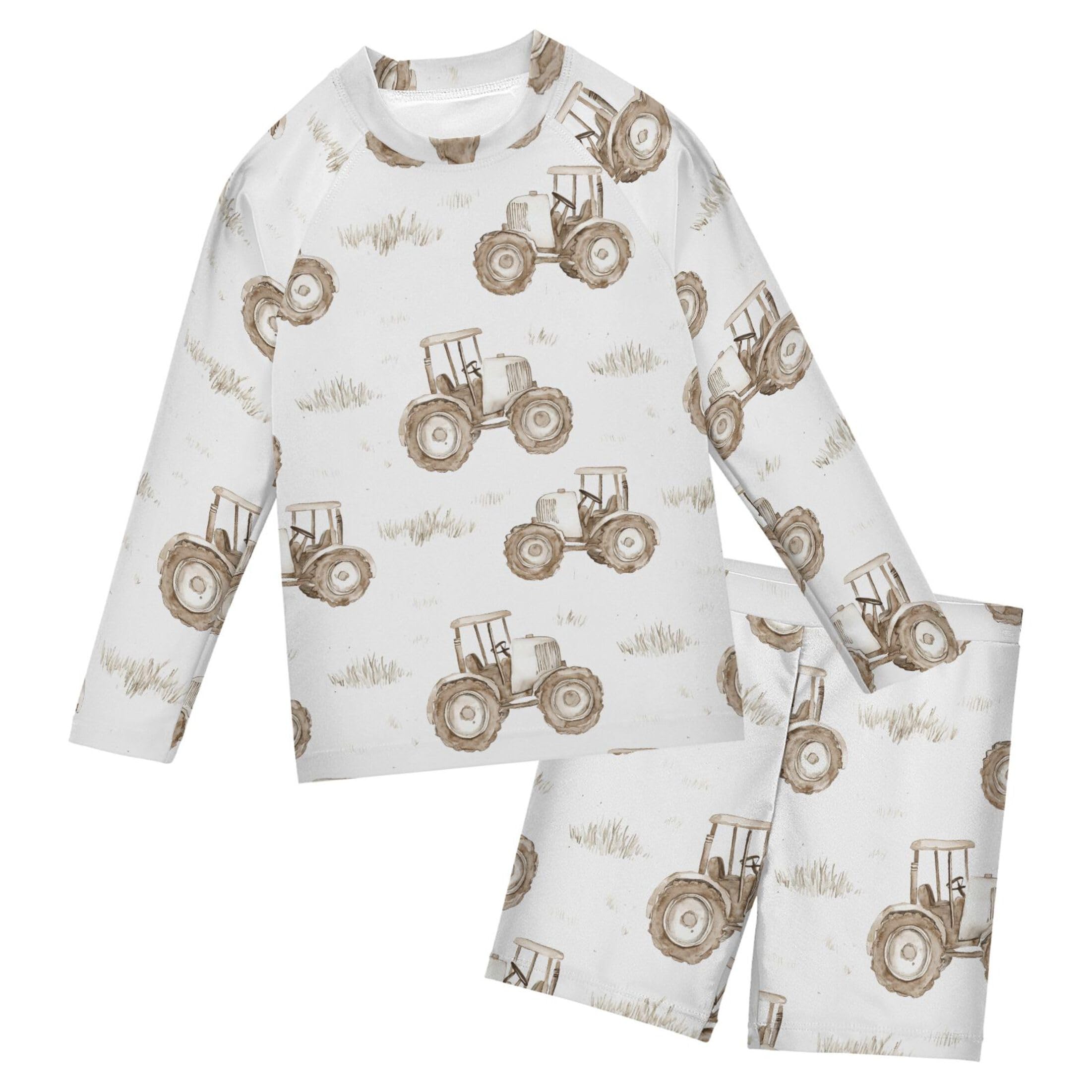 Tractor Toddler and Baby Boys' 2-Piece Swimsuit Trunk, Long Sleeve Rashguard Bathing Suit B0403802